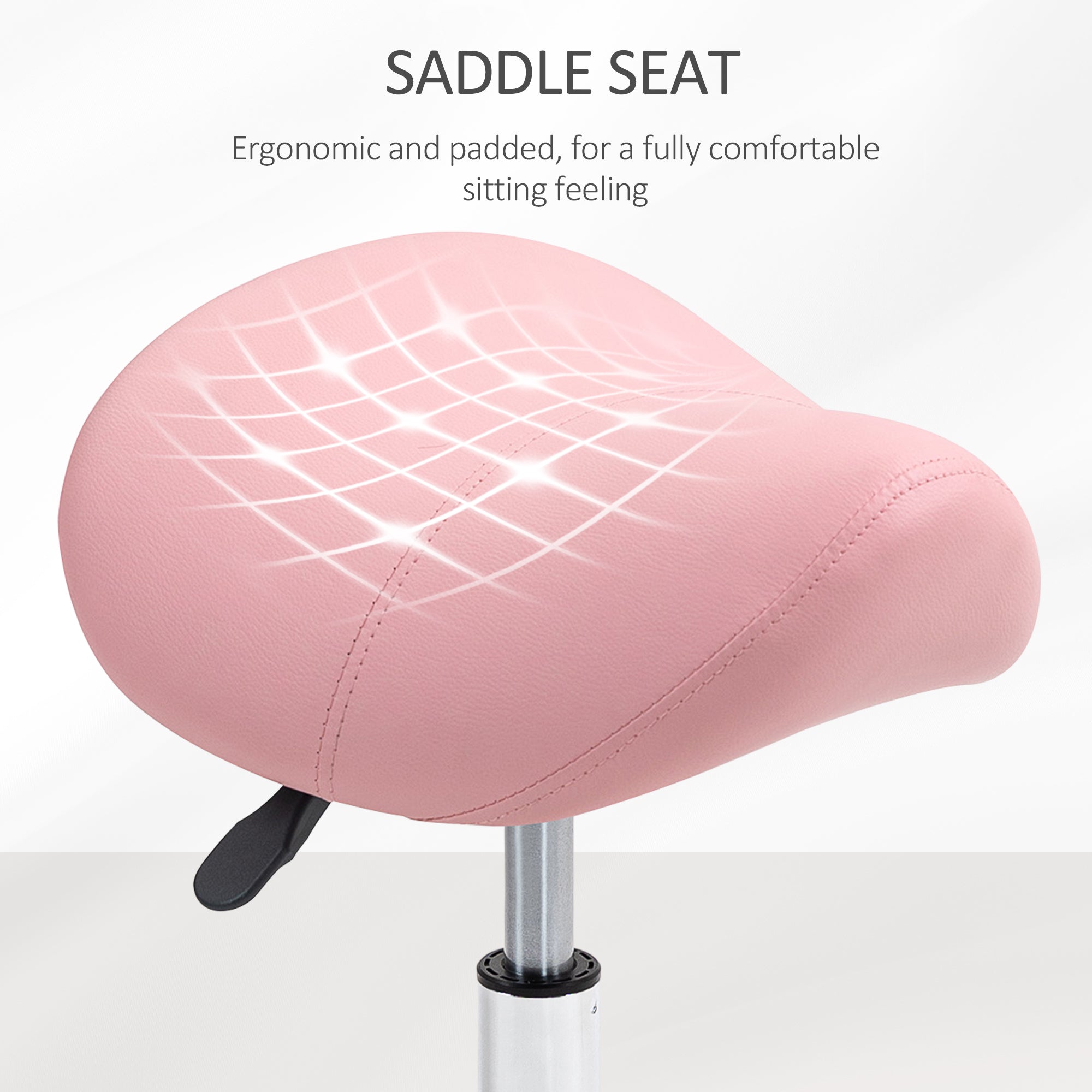 HOMCOM Saddle Stool, PU Leather Adjustable Rolling Salon Chair with Steel Frame for Massage, Spa, Beauty and Tattoo, Pink - North Peak Garden Furniture