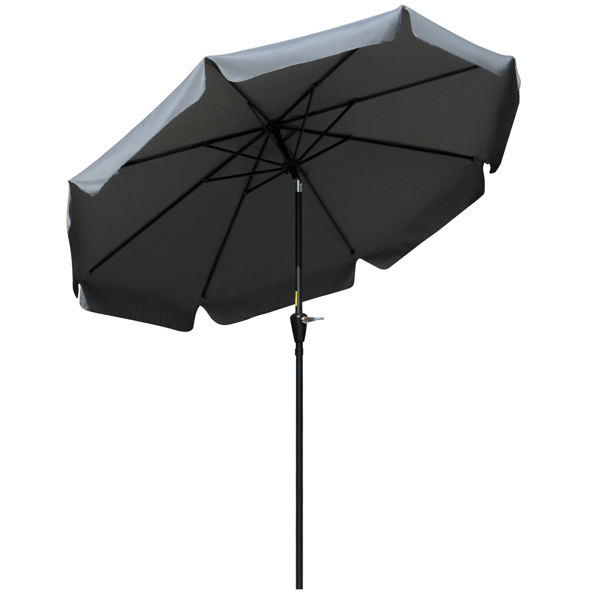 Outsunny 2.7m Patio Parasol Garden Umbrellas Outdoor Sun Shade Table Umbrella with Tilt, Crank, 8 Ribs, Ruffles, Grey - North Peak Garden Furniture