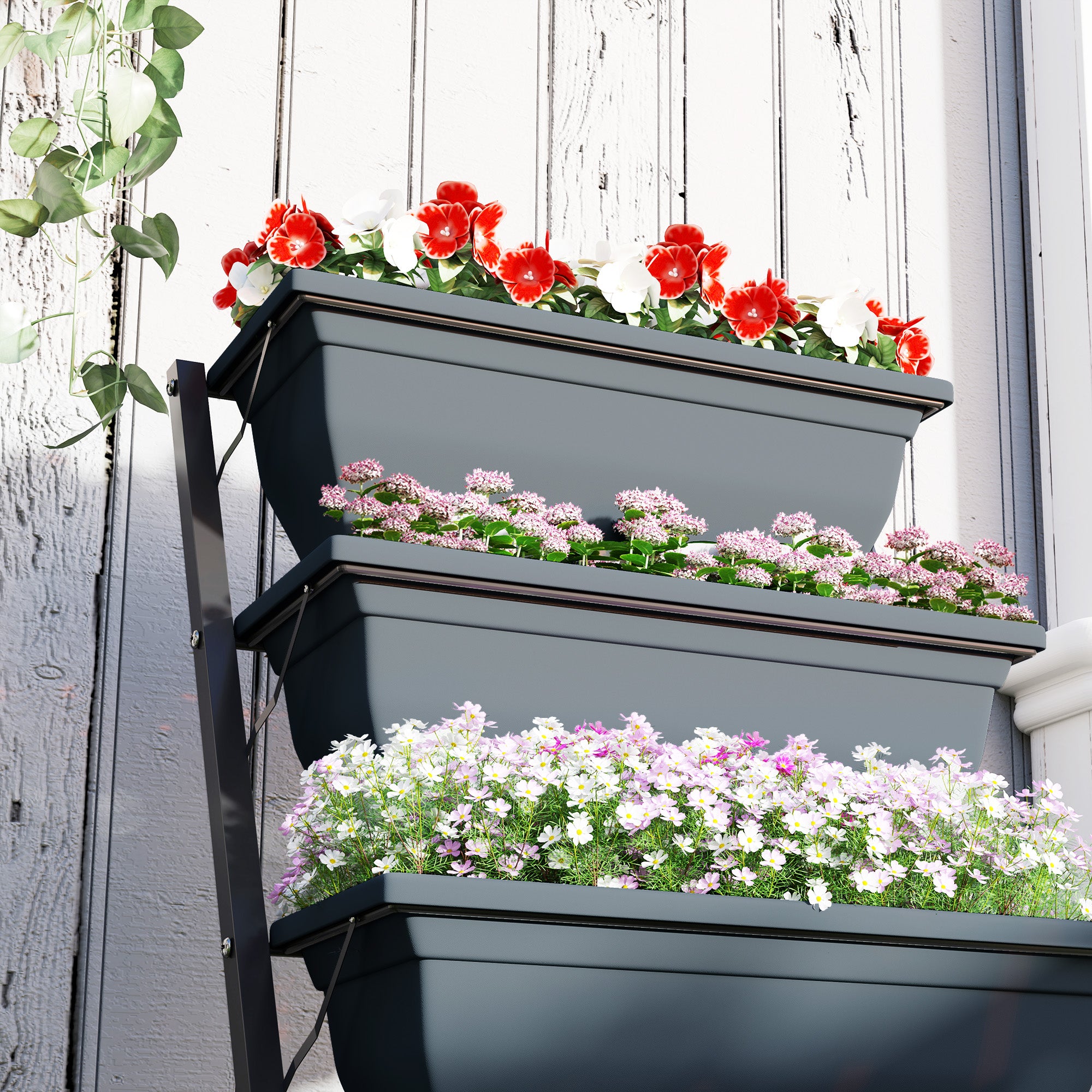 Outsunny 5-Tier Raised Garden Bed, Vertical Ladder Plant Stand with 5 Removable Boxes, Drainage Holes and Plugs, Indoor Outdoor Elevated Flower Herb Growing Box for Garden Patio Balcony, Grey