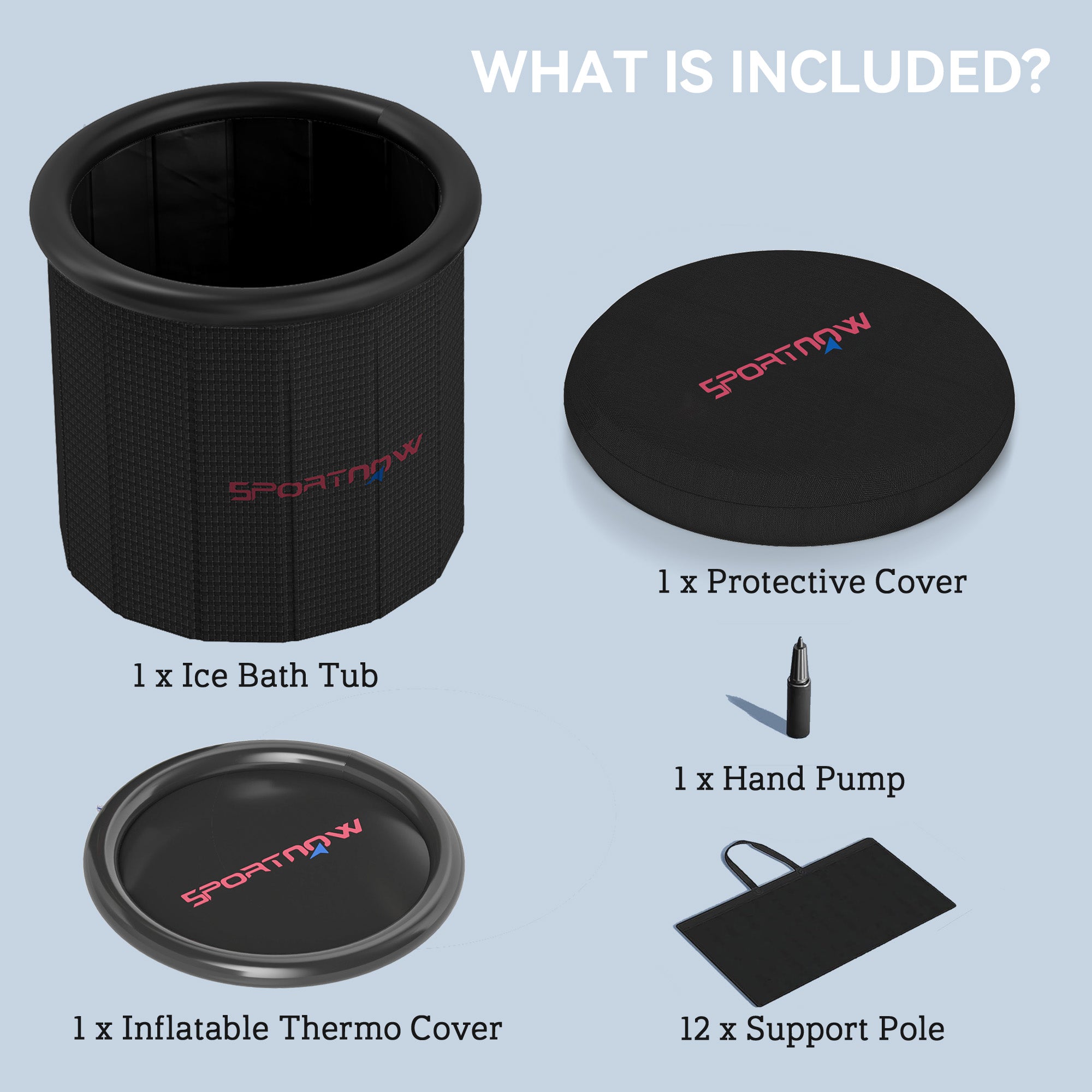 SPORTNOW Ice Bath Tub Outdoor, 300L Portable Cold Water Therapy Tub, Recovery Cold Plunge Pool with Lid, Cover and Carry Bag for Athletes, Black - North Peak Garden Furniture