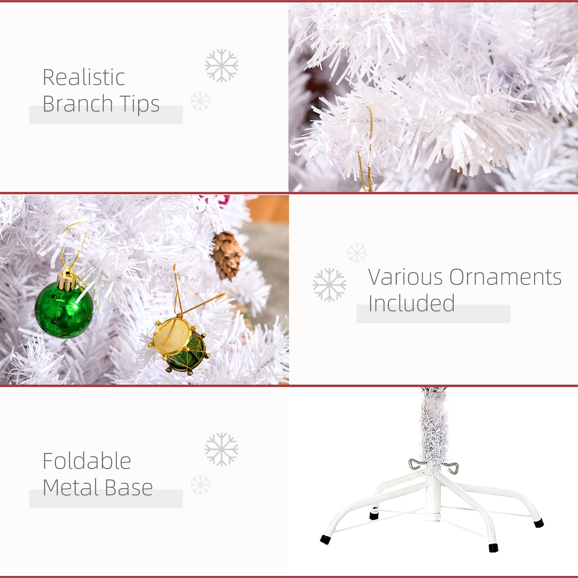 HOMCOM 5ft Snow Artificial Christmas Tree w/ Metal Stand Decorations Home Seasonal Elegant Faux White - North Peak Garden Furniture