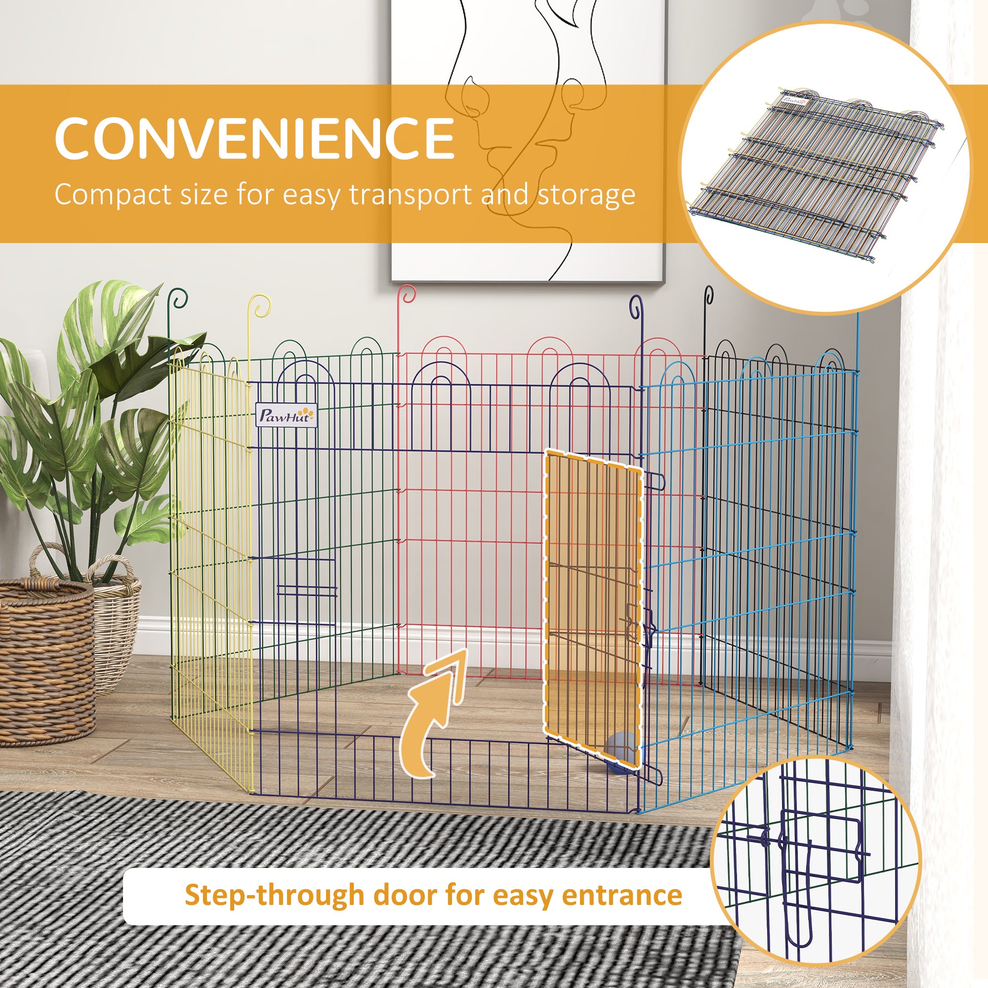 PawHut Pet Playpen Crate, with Six Panels, Door, for Indoors and Outdoors - North Peak Garden Furniture