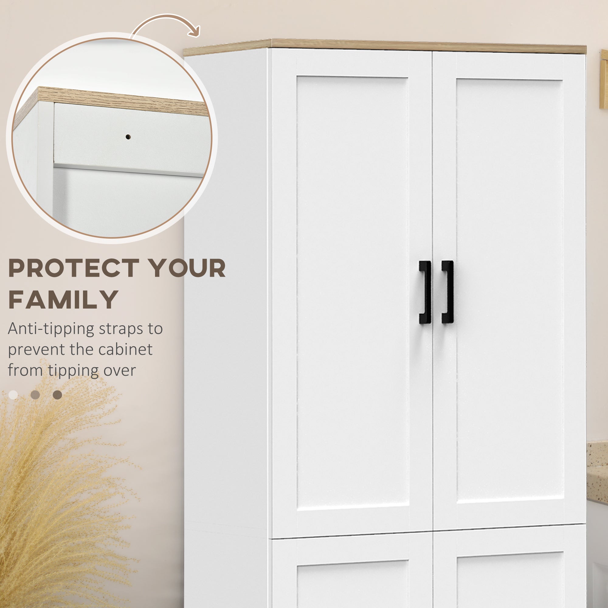 HOMCOM Freestanding Kitchen Cupboard, 4-Door Storage Cabinet Organizer with Adjustable Shelves White - North Peak Garden Furniture