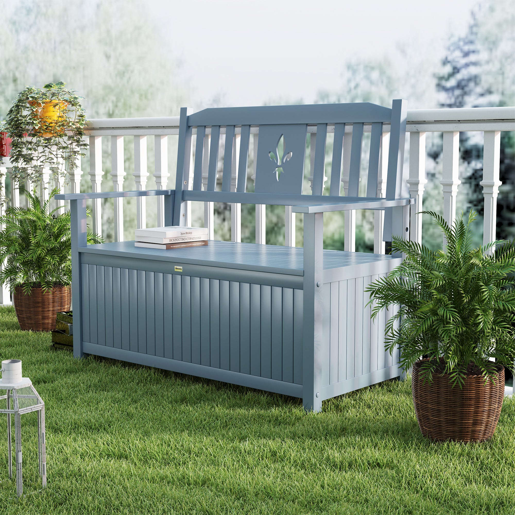 Outsunny Two-Seater Wooden Storage Bench - Grey - North Peak Garden Furniture