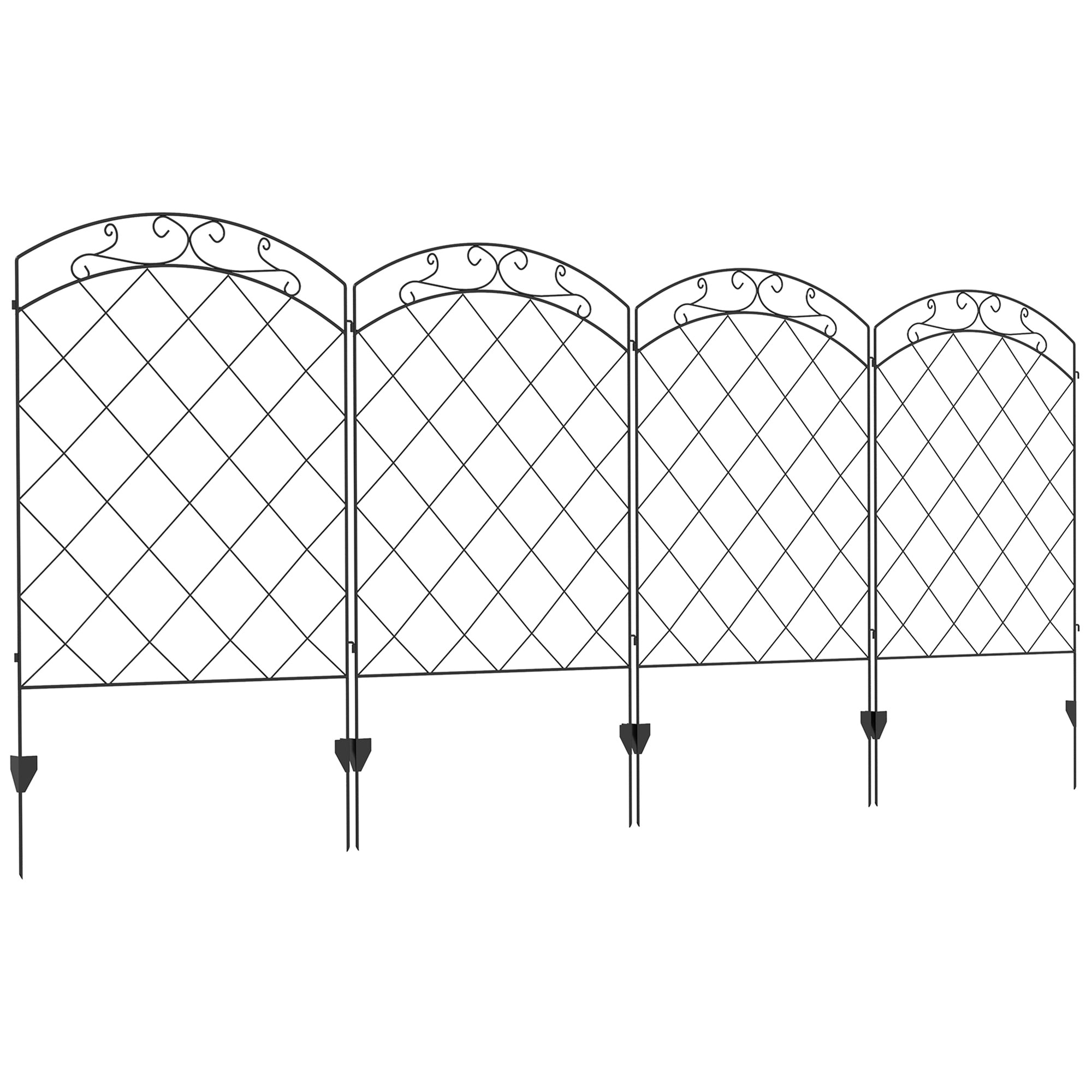 Outsunny Steel Decorative Swirls Outdoor Picket Fence Panels Set of 4, Black - North Peak Garden Furniture