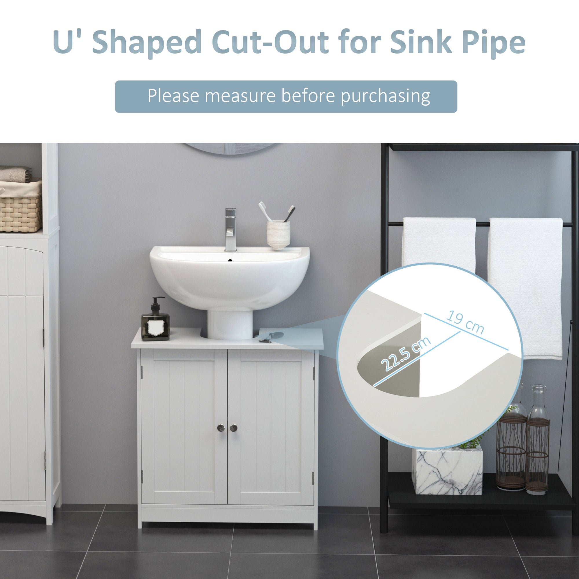 HOMCOM Under Sink Bathroom Storage Cabinet 2 Layers Vanity Unit Wooden - White - North Peak Garden Furniture