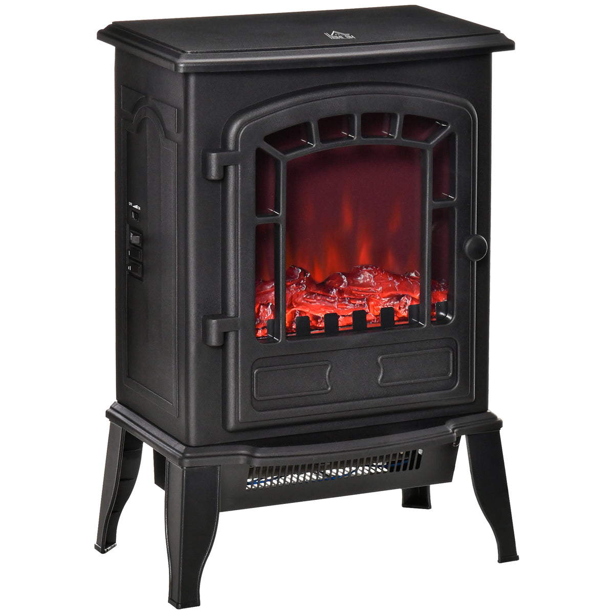 HOMCOM Electric Fireplace Stove Freestanding Log Burner, 1000W/2000W, Portable Electric Fire Fan Heater with LED Flame Effect, Adjustable Thermostat, Overheat Protection, Black