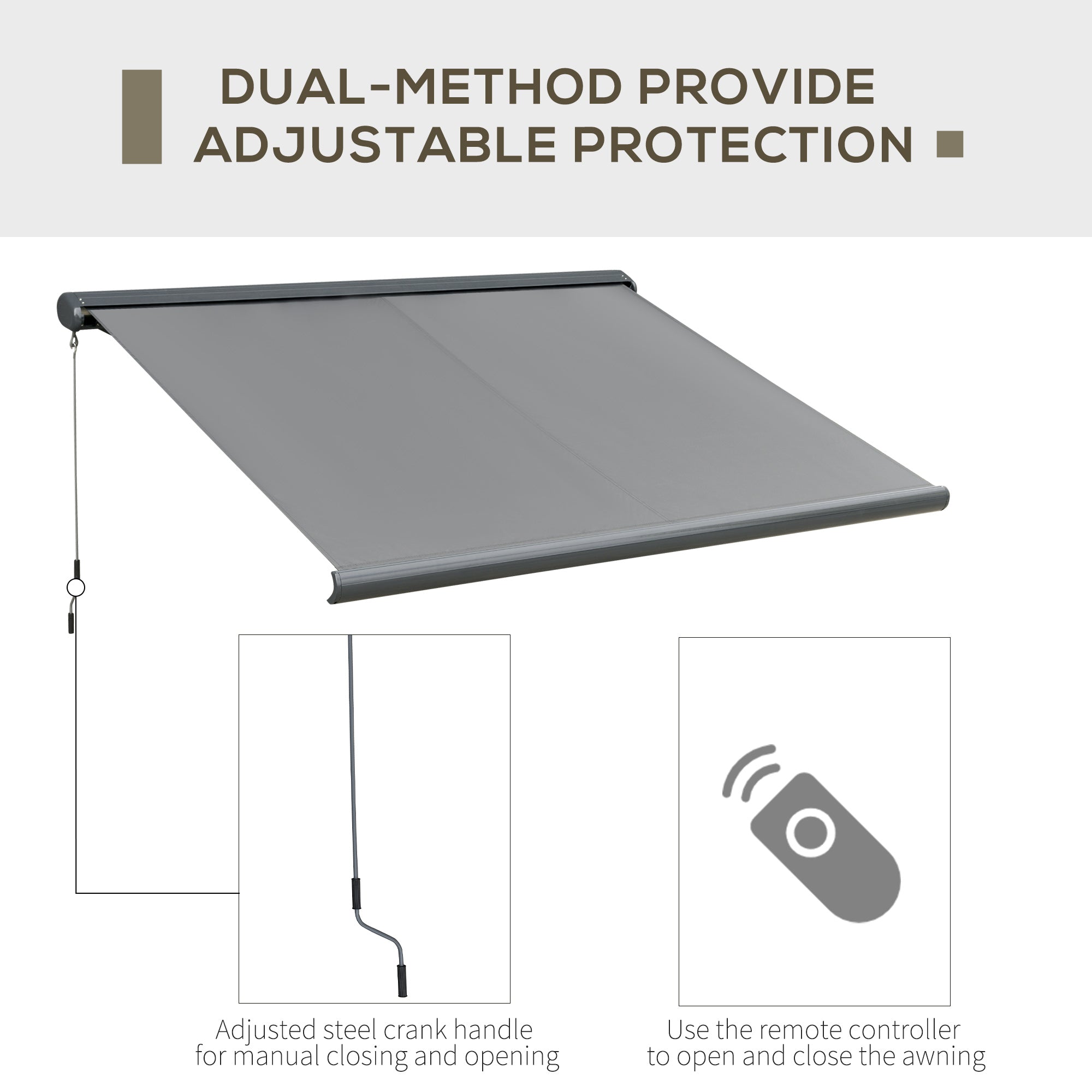 Outsunny 3.5x3m LED Light Full Cassette Case Electric/Manual Awning Door Window Sun Shade Patio Canopy Retractable w/ Remote Grey - North Peak Garden Furniture