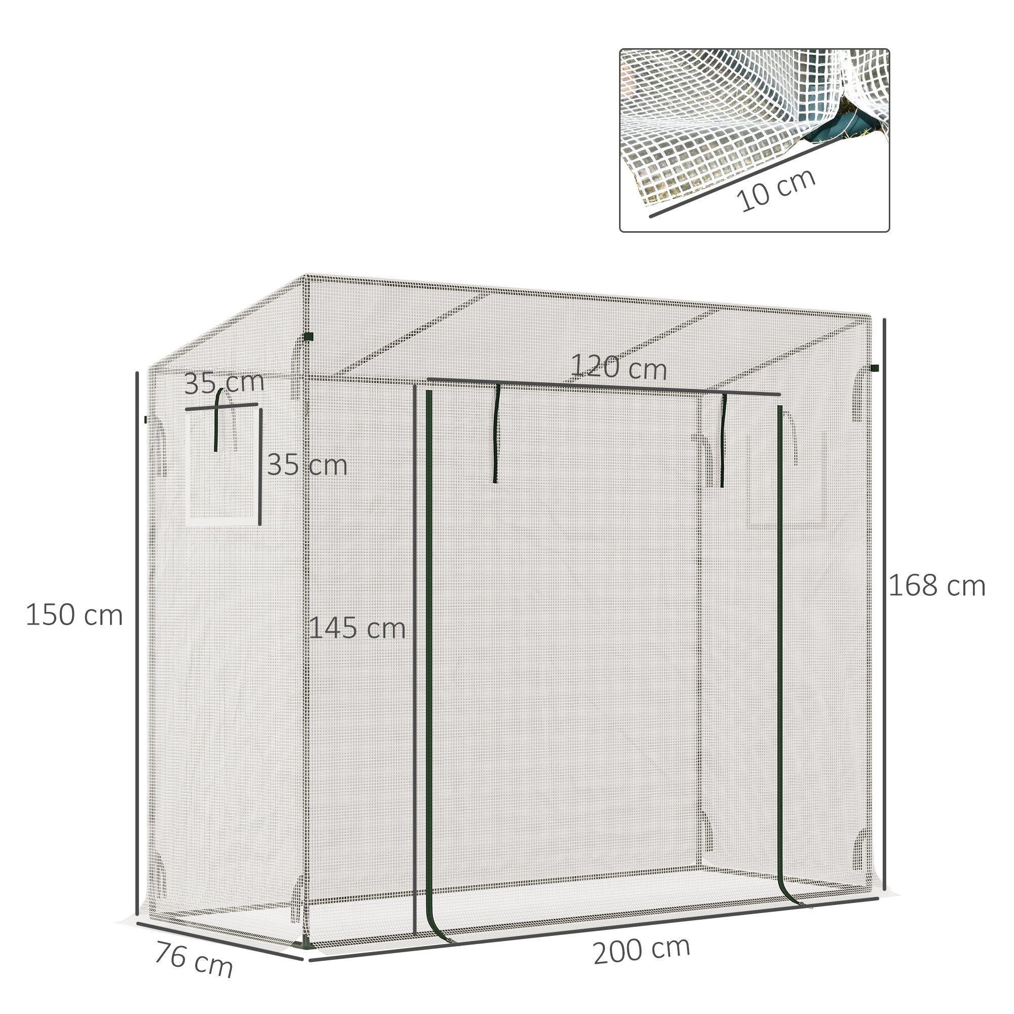 Outsunny 200x76x168cm Walk-in Garden Greenhouse Patio Hot House, Plants Flowers Herbs Tomato Grow w/ Steel Frame Door Window Balcony Patio