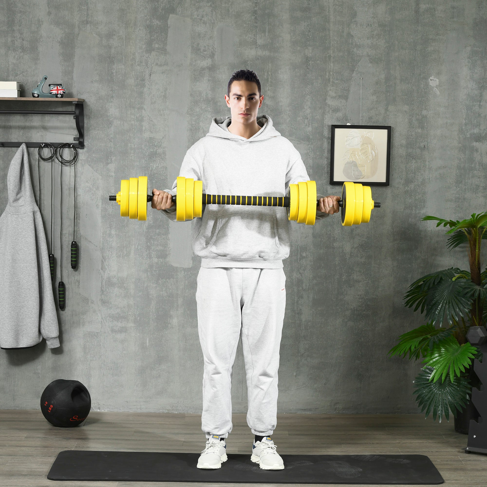 HOMCOM 30KG Dumbbell & Barbell Adjustable Set Plate Bar Clamp Rod Home Gym Sports Area Exercise Ergonomic - North Peak Garden Furniture