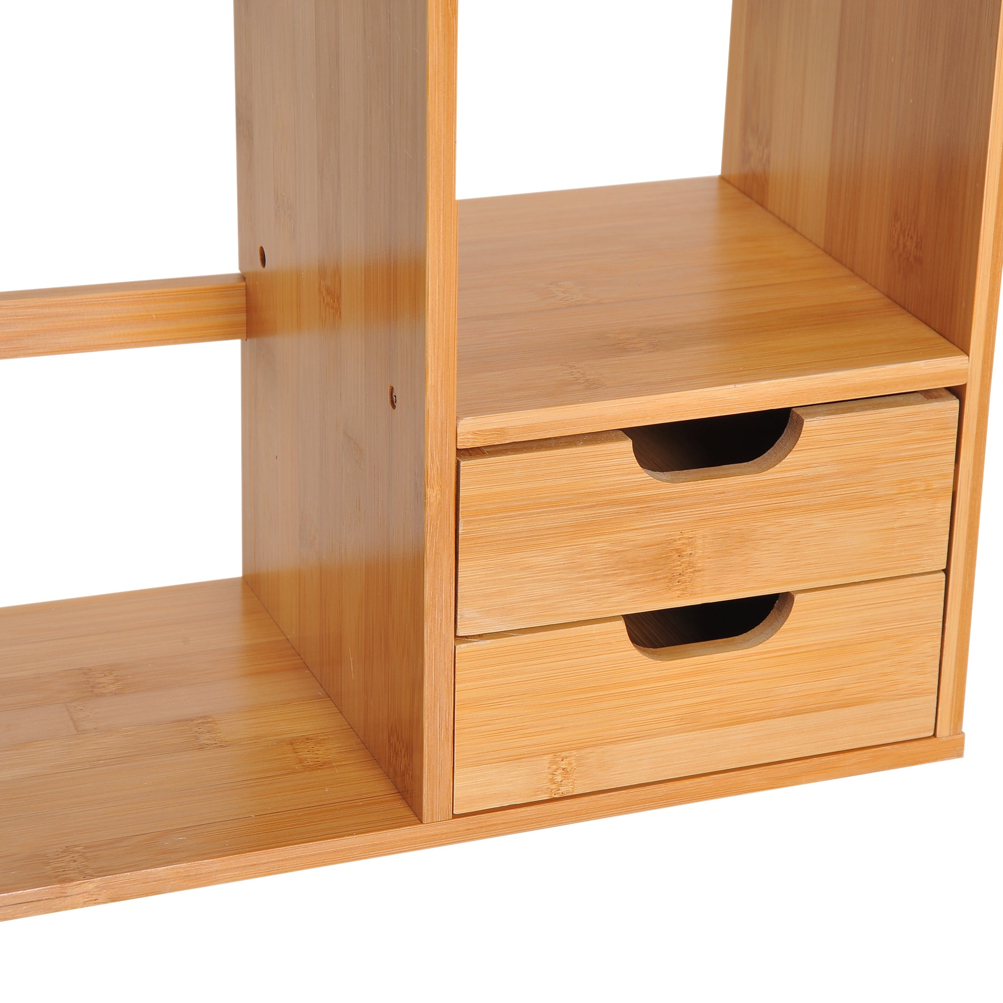 HOMCOM Desk Organiser Compartments Desktop Bookshelf Stationery Storage Shelf Document File Holder with 2 Drawers 2-way Reversed Use Bamboo - North Peak Garden Furniture