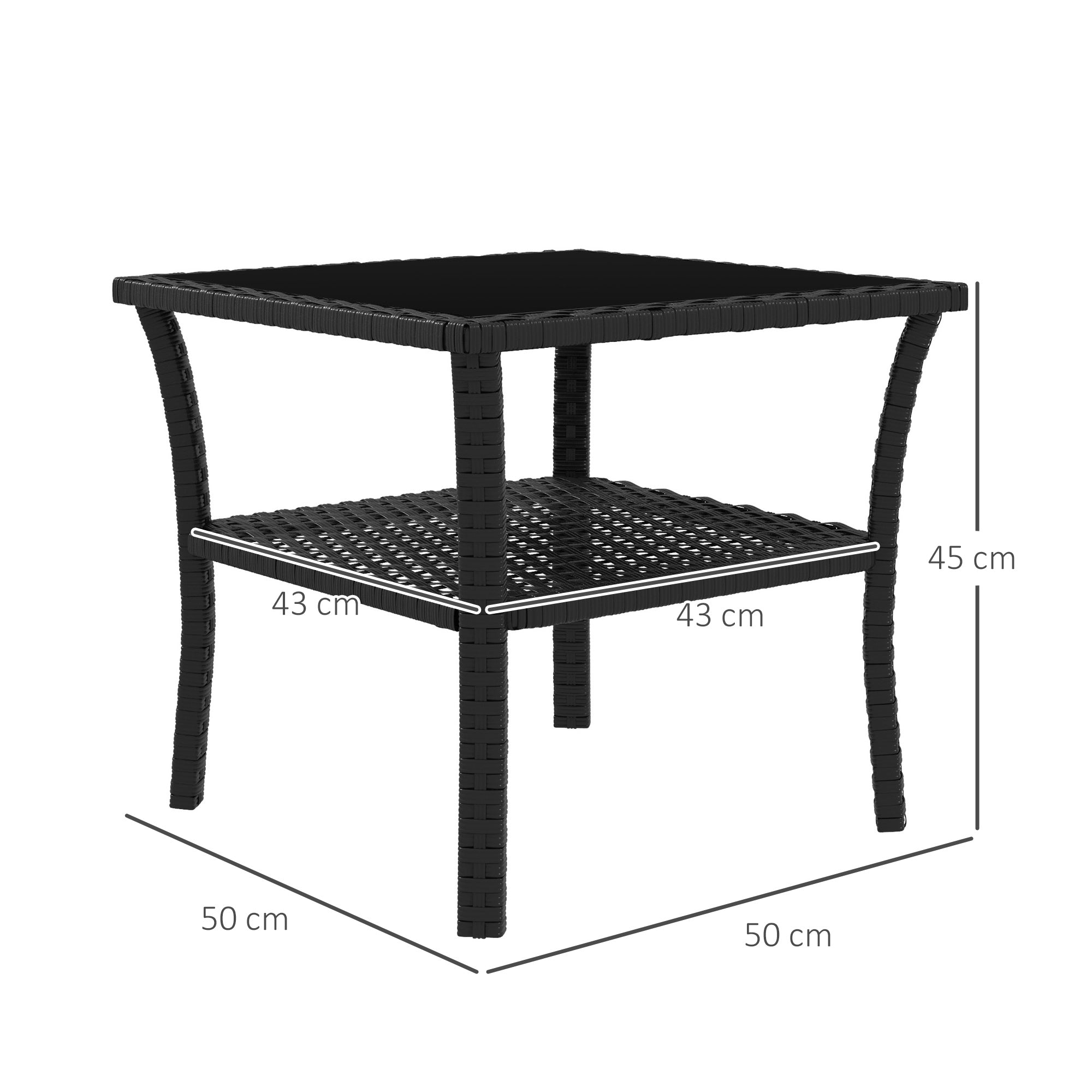 Outsunny Two-tier PE Rattan Square Coffee Table - Black - North Peak Garden Furniture