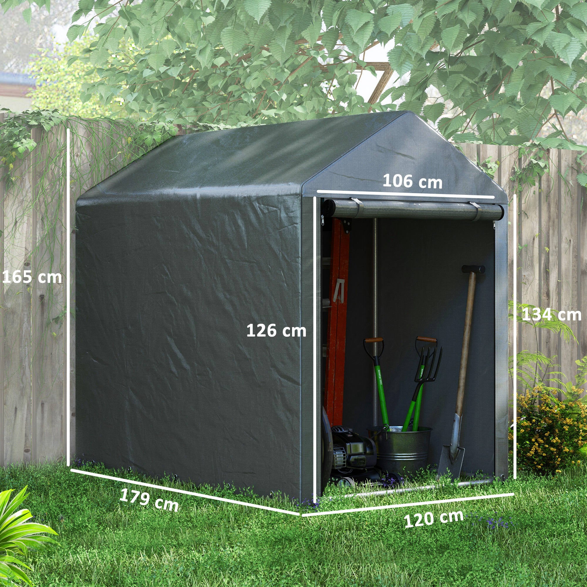 Outsunny 179 x 120cm Temporary Garden Shed, with Accessories - Dark Grey - North Peak Garden Furniture