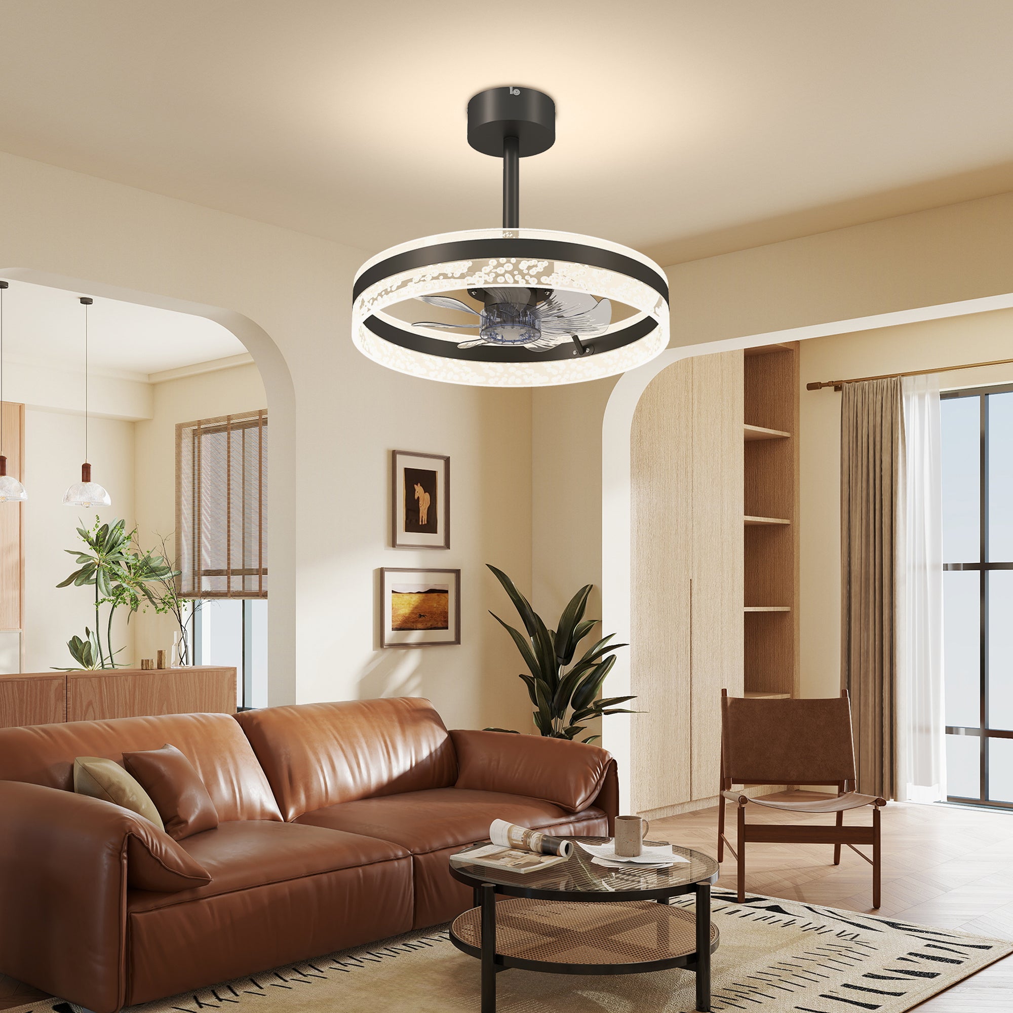 HOMCOM Ceiling Fan with LED Light and Remote - Black - North Peak Garden Furniture