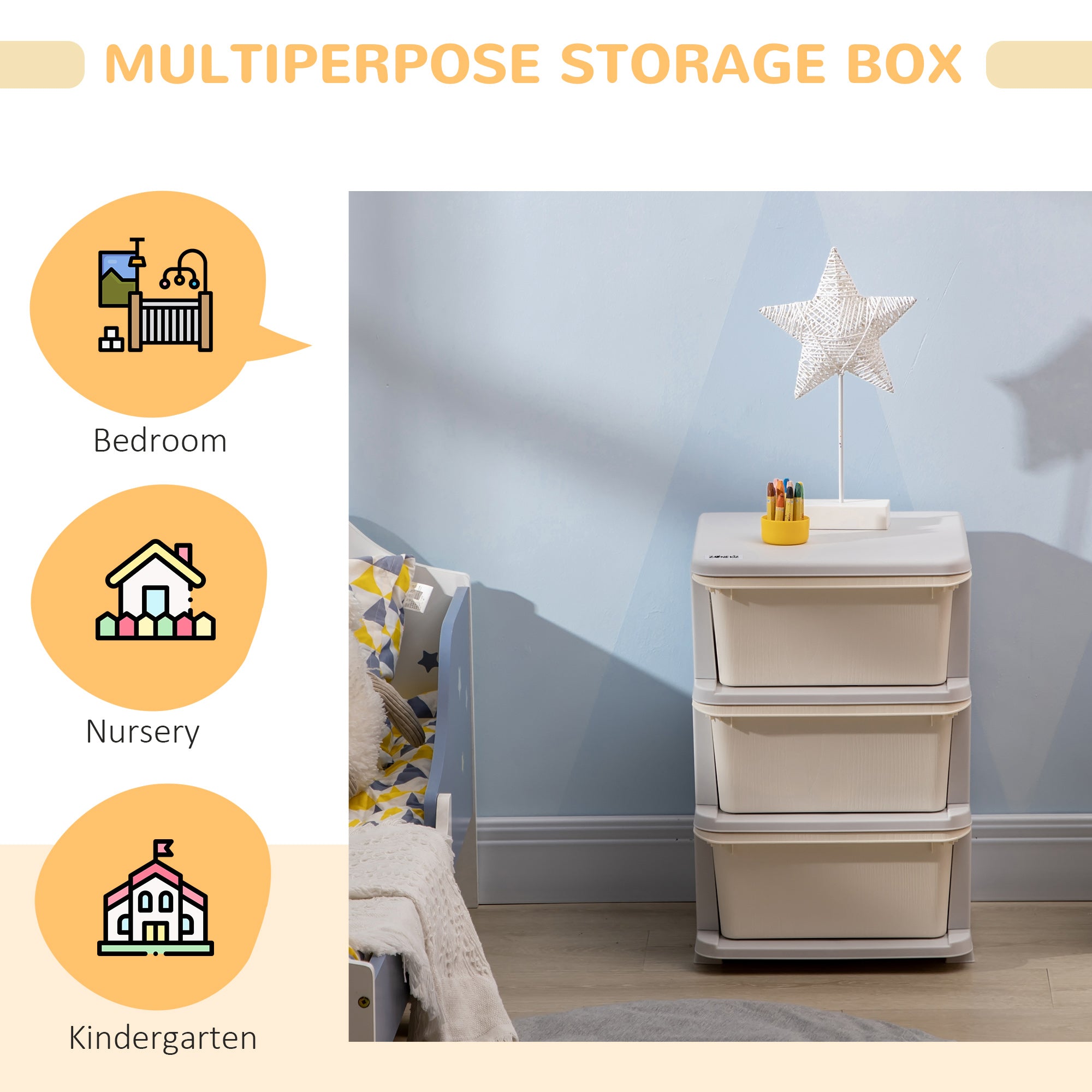 HOMCOM Three-Tier Kids Storage Boxes, with Three Drawers - White - North Peak Garden Furniture