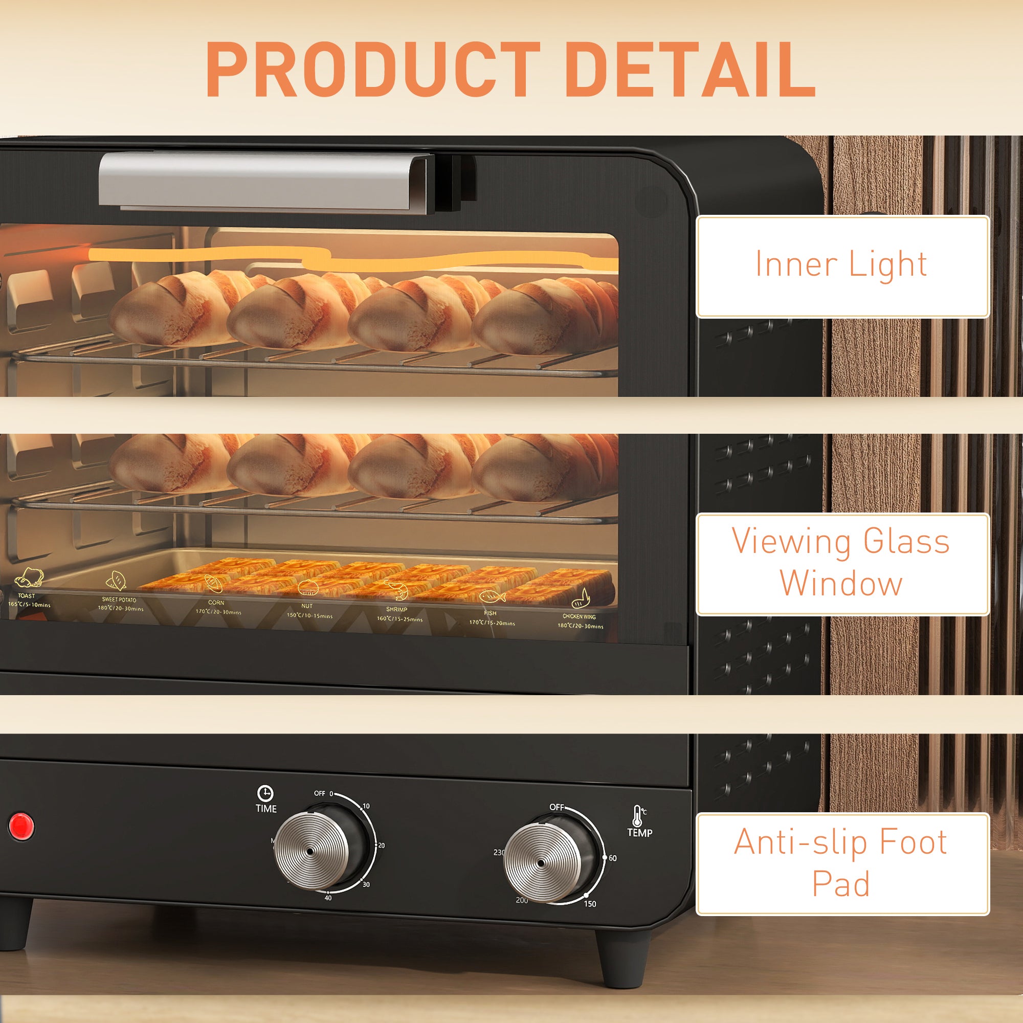 HOMCOM Small Toaster Oven, 12L Multifunction Mini Countertop Oven with Glass Door, Adjustable Temperature and Timer, Black