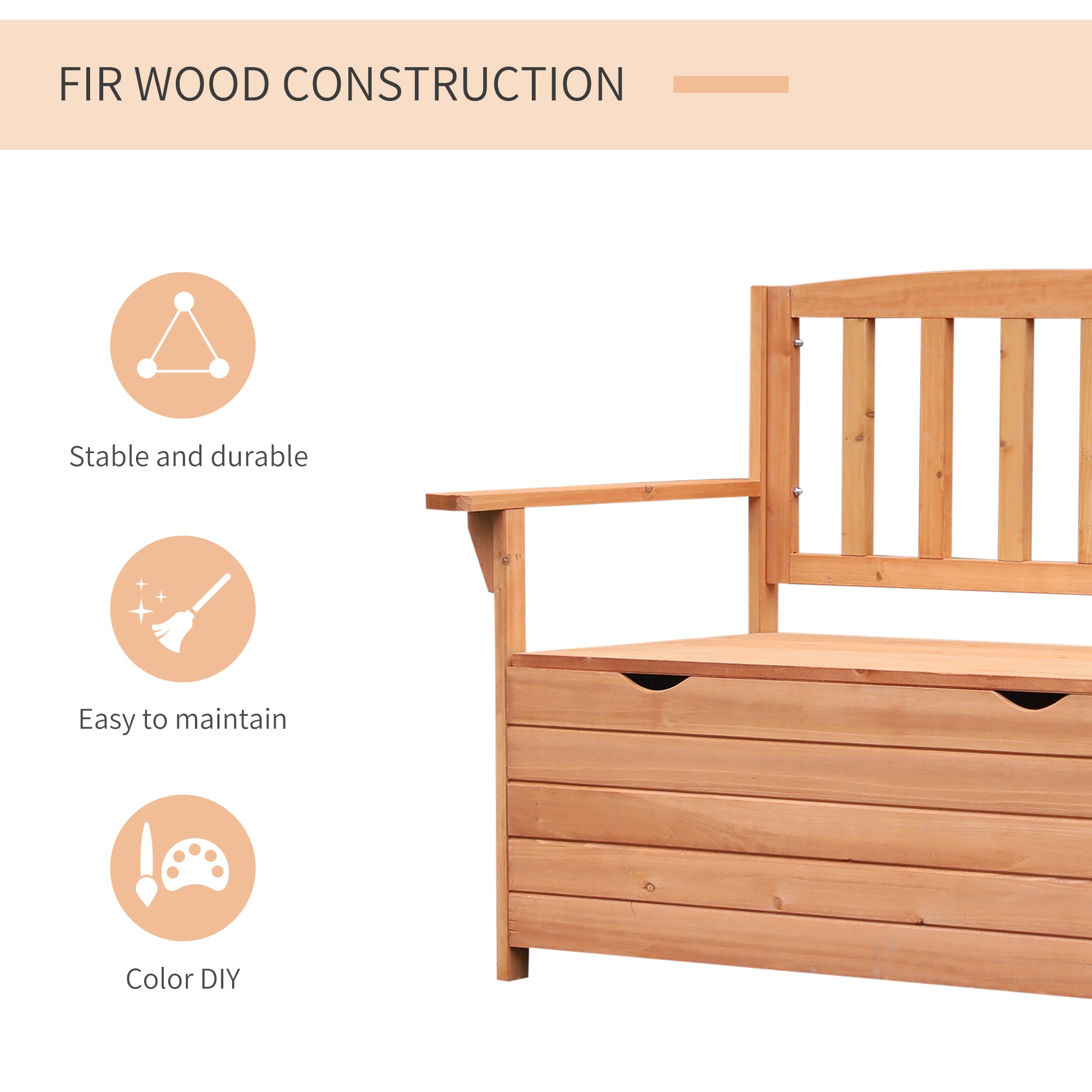 Outsunny Outdoor 2 Seater Garden Wooden Storage Bench Box Patio Seating Furniture Chair 112L x 84H x 58W cm