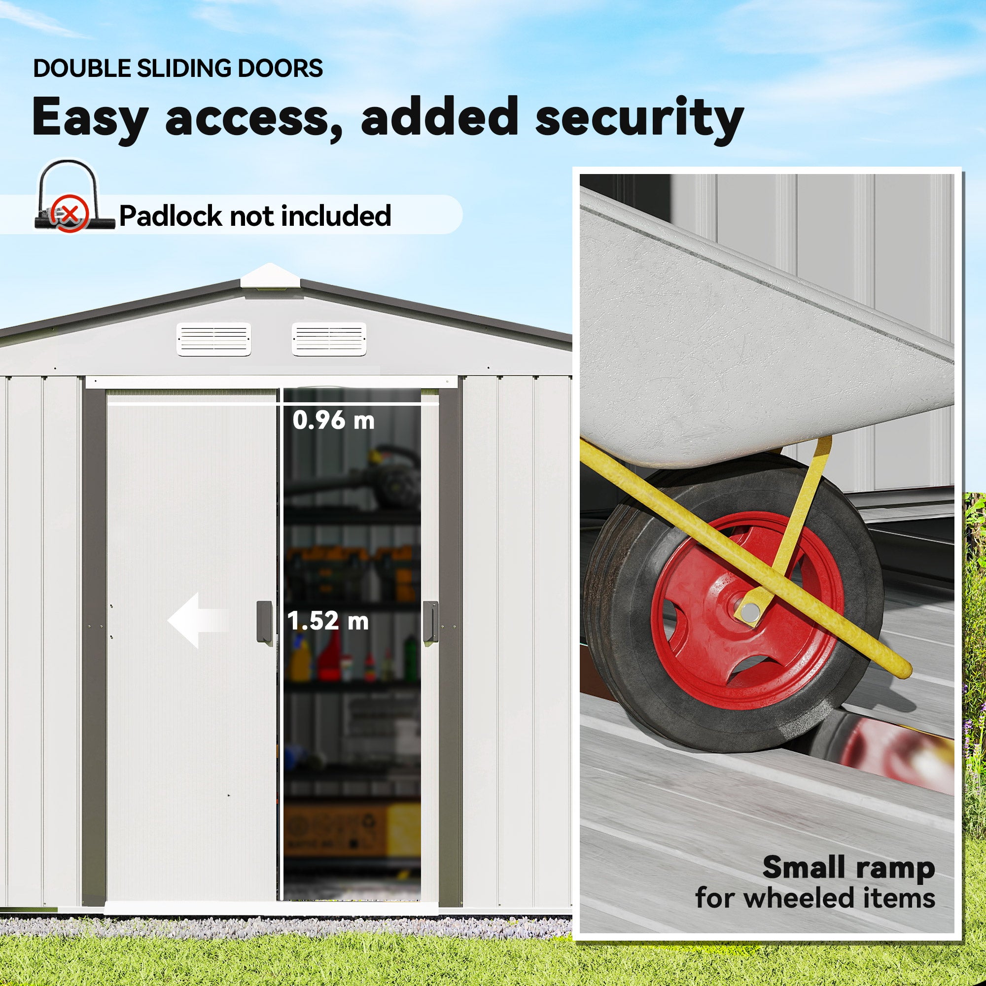 Outsunny Garden Storage Shed, Metal Outdoor Storage Shed House with Foundation Kit, Ventilation, Doors, 9 x 6FT, Silver