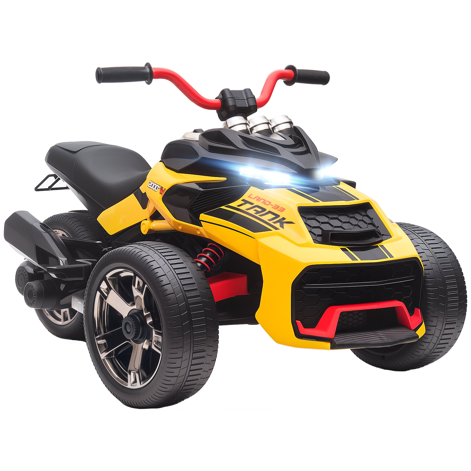 AIYAPLAY 12V Kids Electric Ride On Car with 3 Wheeler, MP3 Player, Horn, 2 Speeds, LED Lights for Boys & Girls Ages 3-8, Yellow