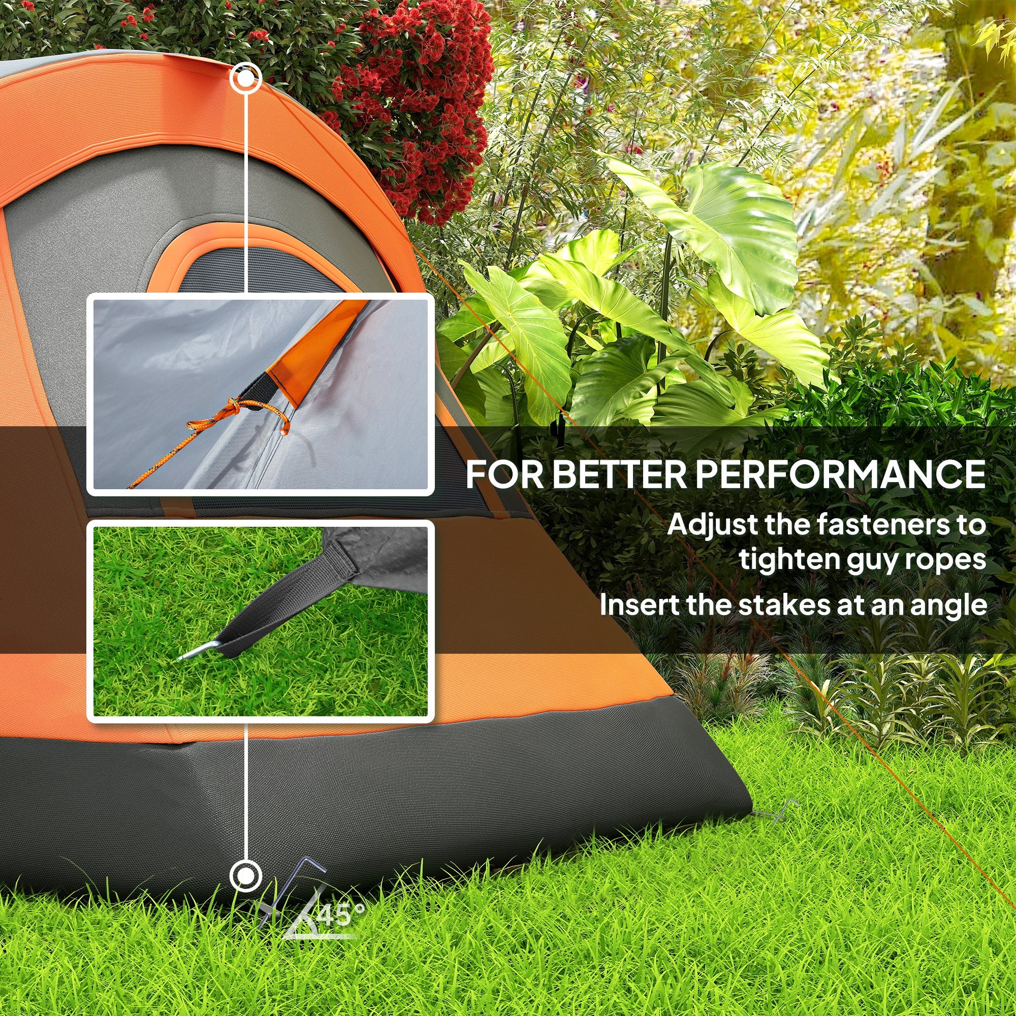 Outsunny 5-6 Man Dome Camping Tent - Orange - North Peak Garden Furniture