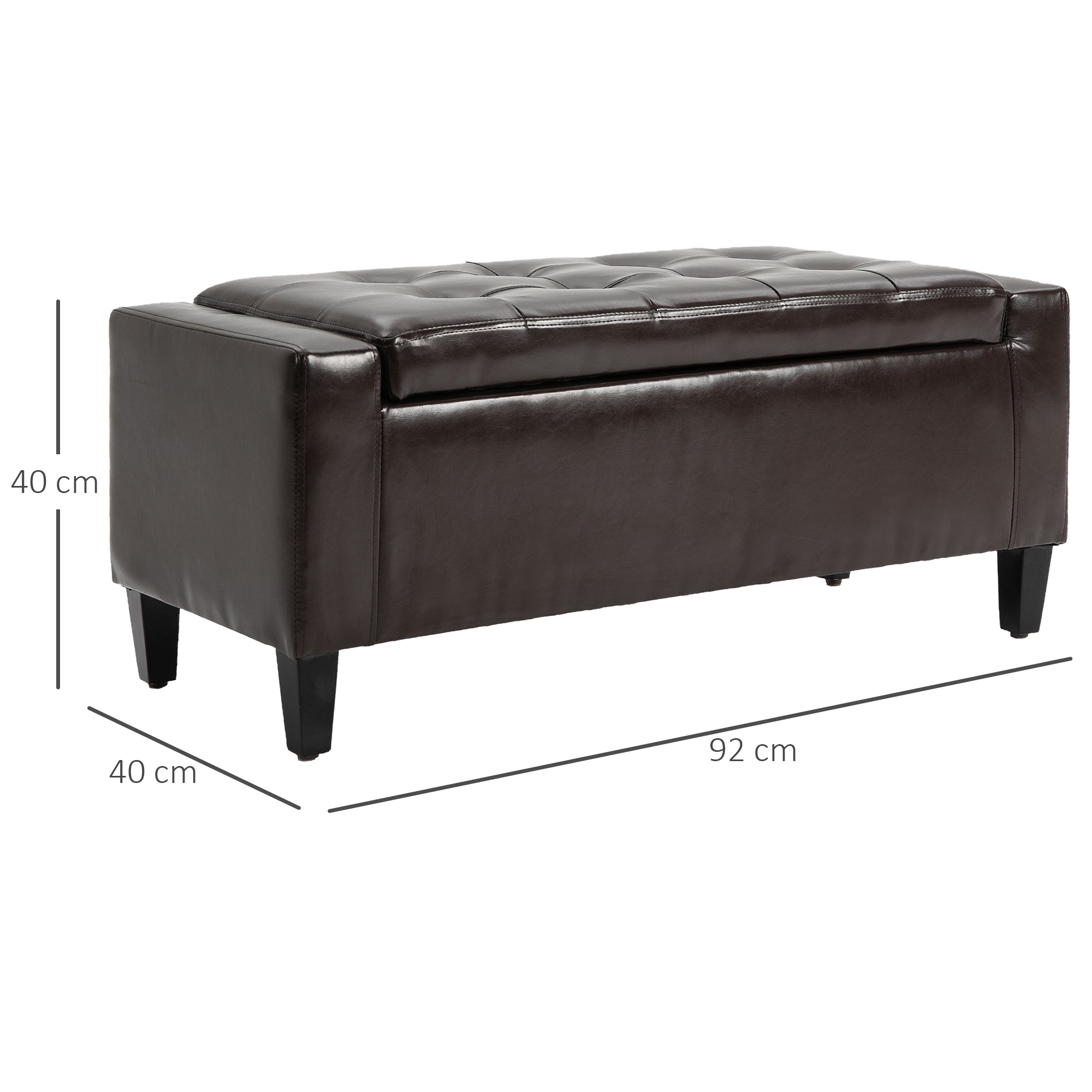 HOMCOM PU Leather Storage Ottoman Bench Storage Chest Tufted Ottoman Cube w/ Flipping Top 92L x 40W x 40H cm Brown