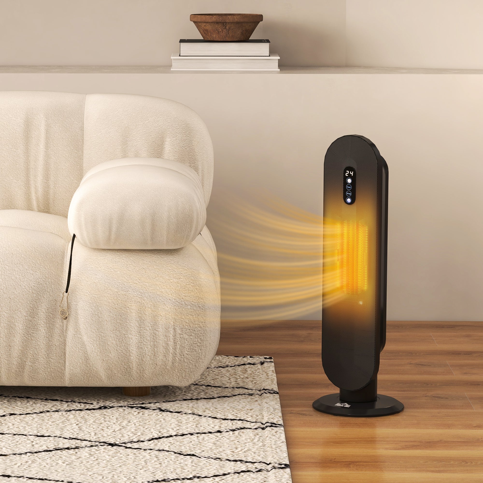HOMCOM 45° Oscillating Ceramic Space Heater, with Remote - Black - North Peak Garden Furniture