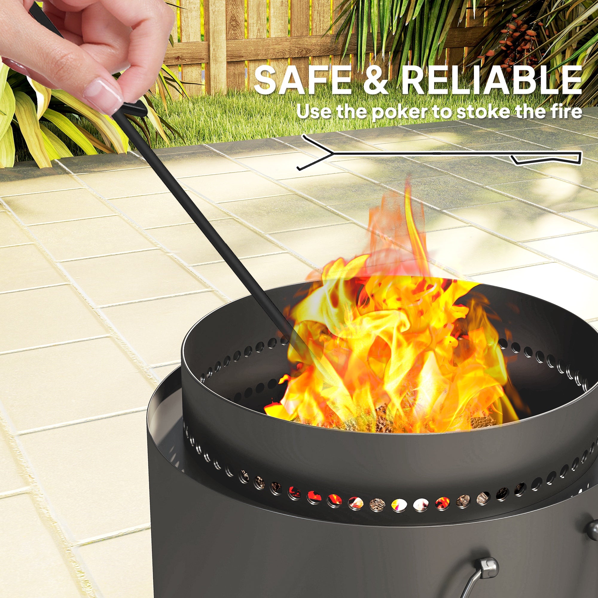 Outsunny Smokeless Fire Pit with Ash Catcher, 37cm Portable Wood Burning Firepit with Poker for Garden Camping Bonfire Party, Metal, Dark Grey - North Peak Garden Furniture