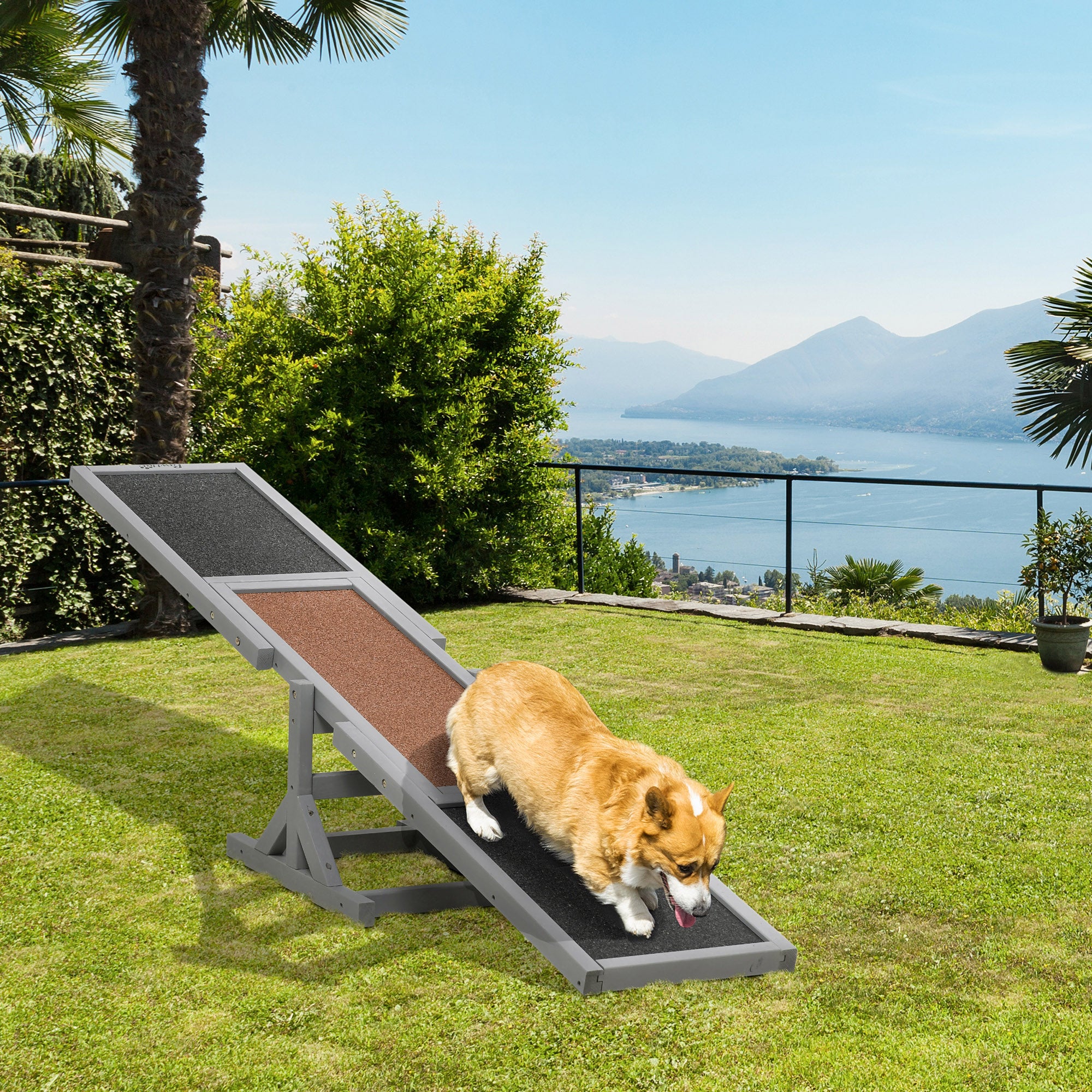 PawHut Wooden Pet Seesaw for Big Dogs, Dog Agility Equipment with Anti-Slip Surface - Grey - North Peak Garden Furniture