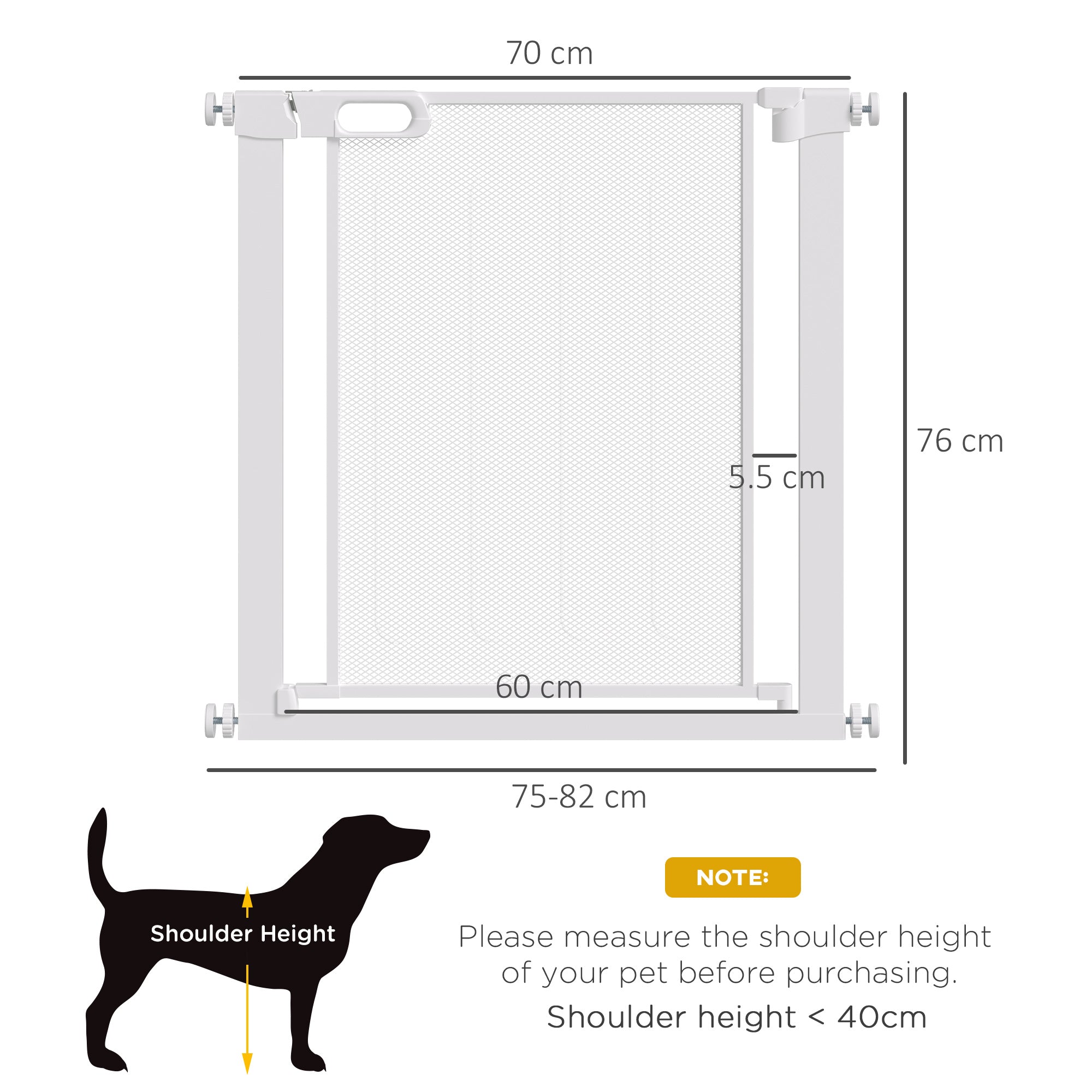 PawHut Pet Safety Gate, for Doorways, Staircases, Hallways, with 75-82cm Adjustable Width - White - North Peak Garden Furniture