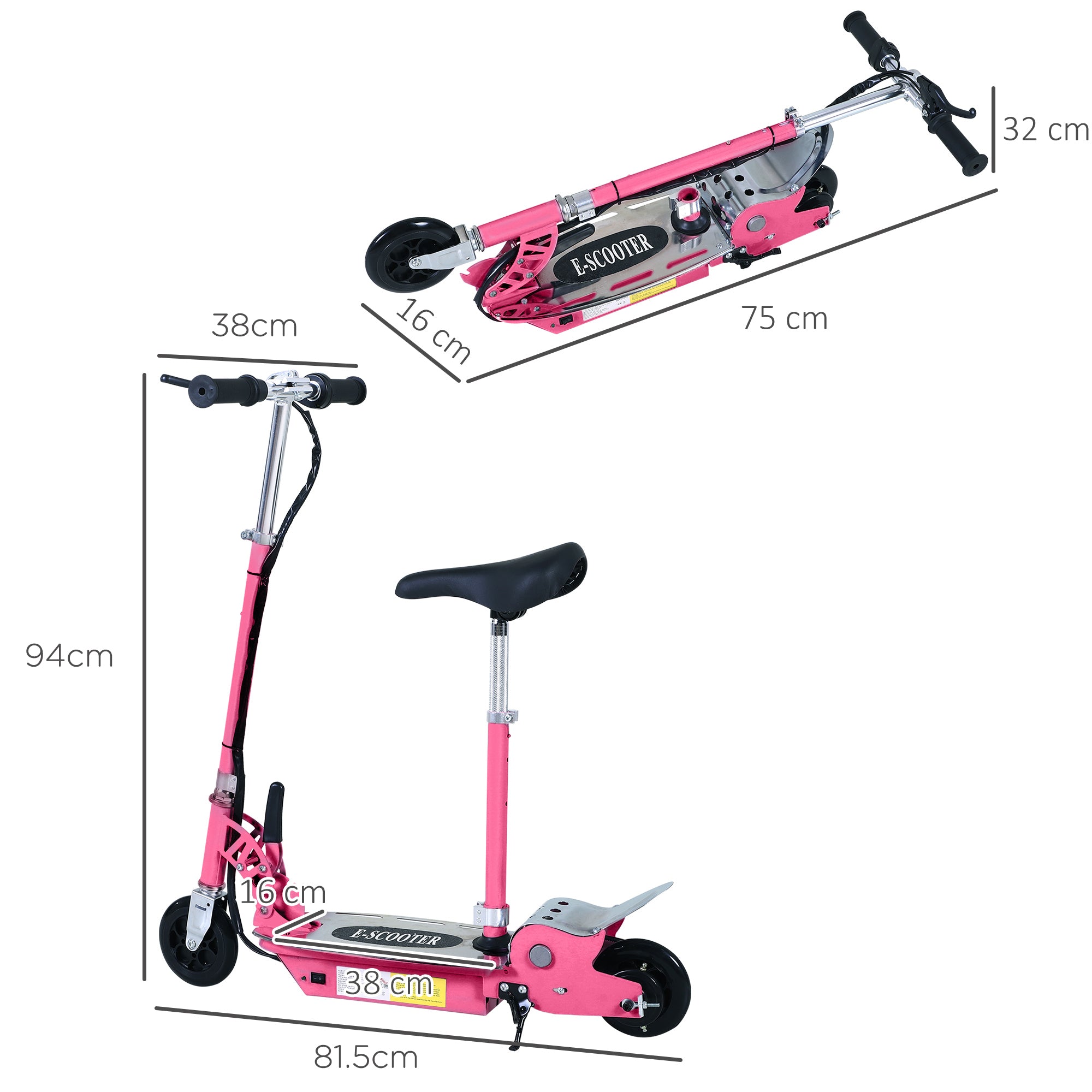 HOMCOM 120W Foldable Powered Scooters with 24V Rechargeable Battery, Adjustable Ride on Toy (Pink) - North Peak Garden Furniture