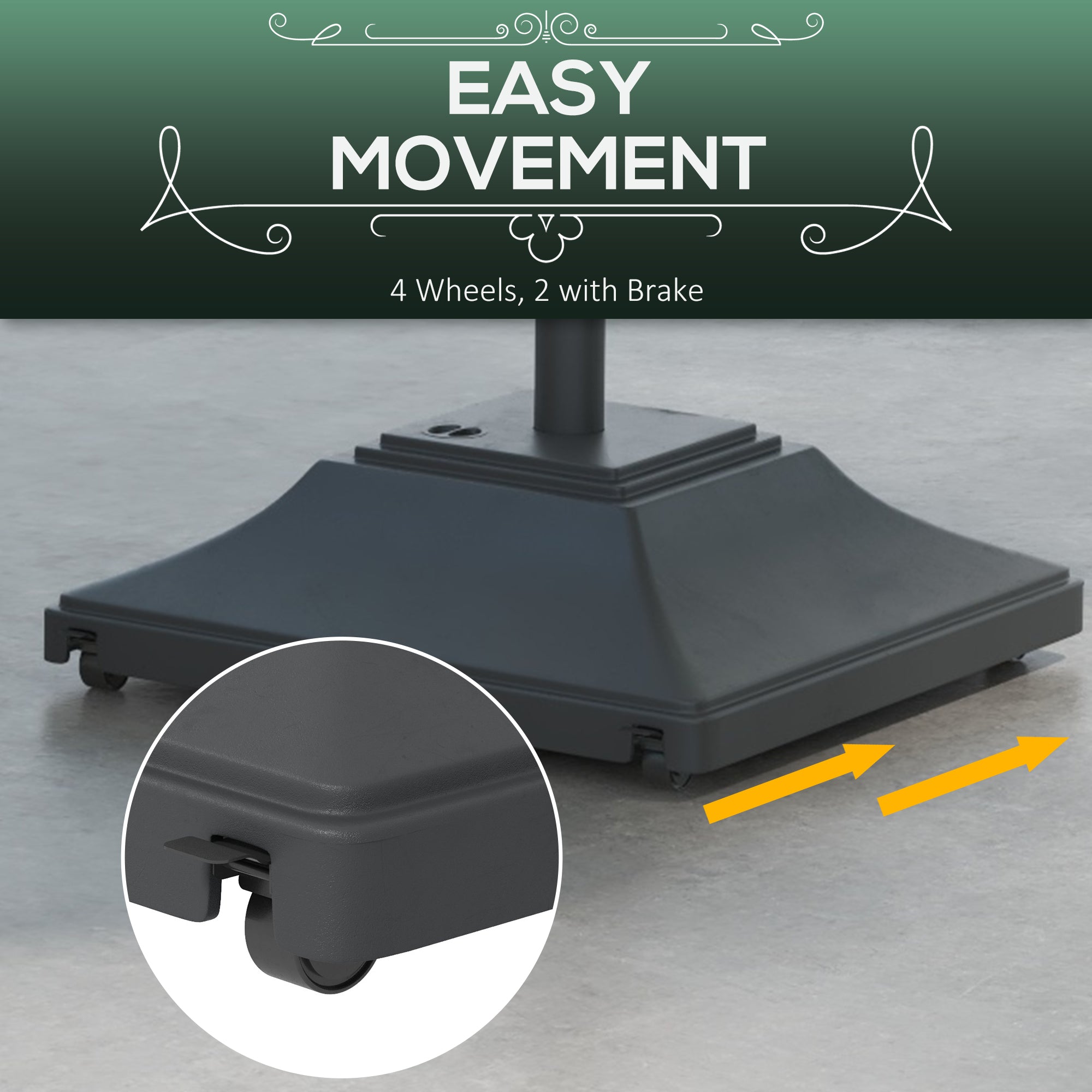 Outsunny 60kg Water/Sand Fillable Parasol Base, with Wheels - Black