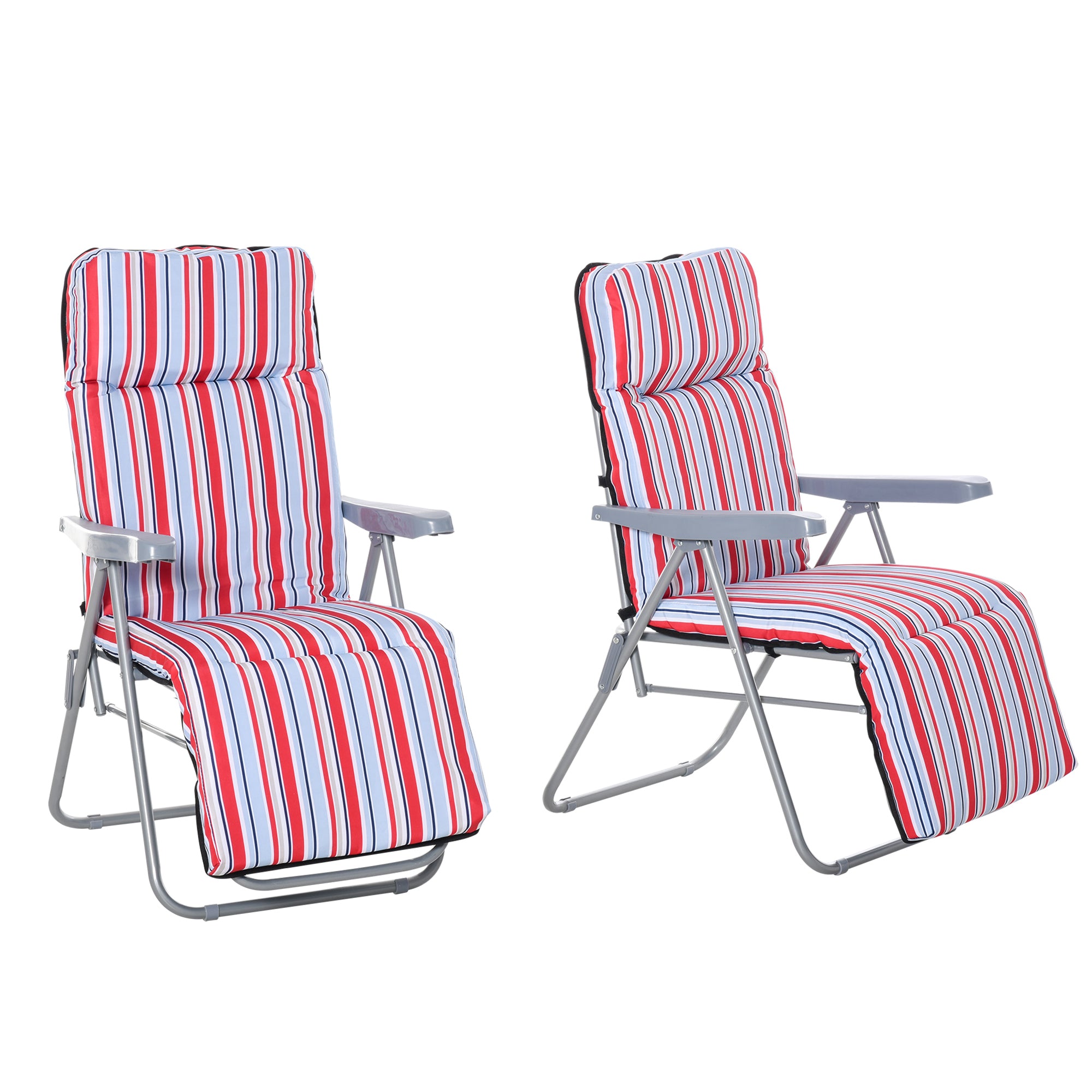 Outsunny Garden Sun Loungers, Set of 2, Outdoor Reclining Chairs with Cushions, Foldable and Adjustable, Red and White