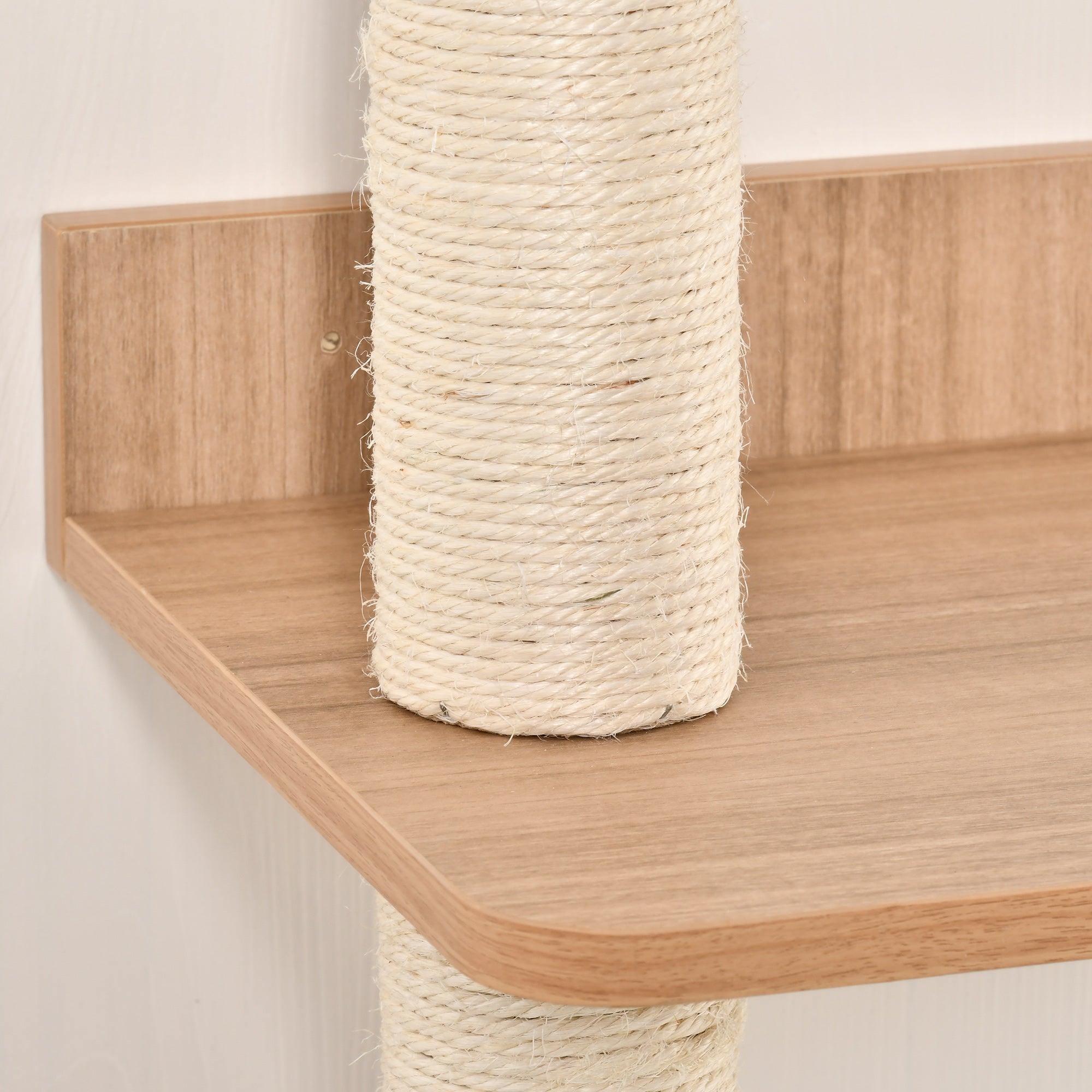 PawHut Wall-Mounted Cat Tree, with Cat House, Bed, Scratching Post - Beige - North Peak Garden Furniture