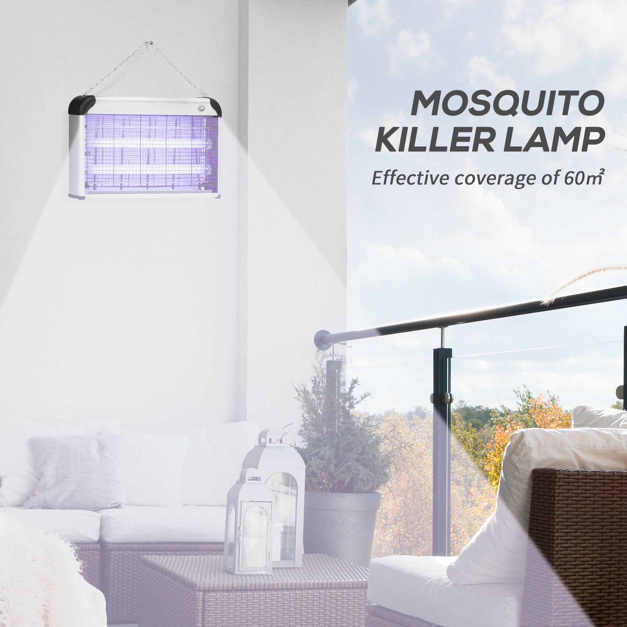 Outsunny 30W Electric Fly Zapper, Bug Zapper with UK Plug, 2 UV Bulbs, Hanging Chain, On/Off Switch and Removable Catch Tray, 60㎡ Coverage Insect Mosquito Killer for Indoor and Outdoor Use, Silver