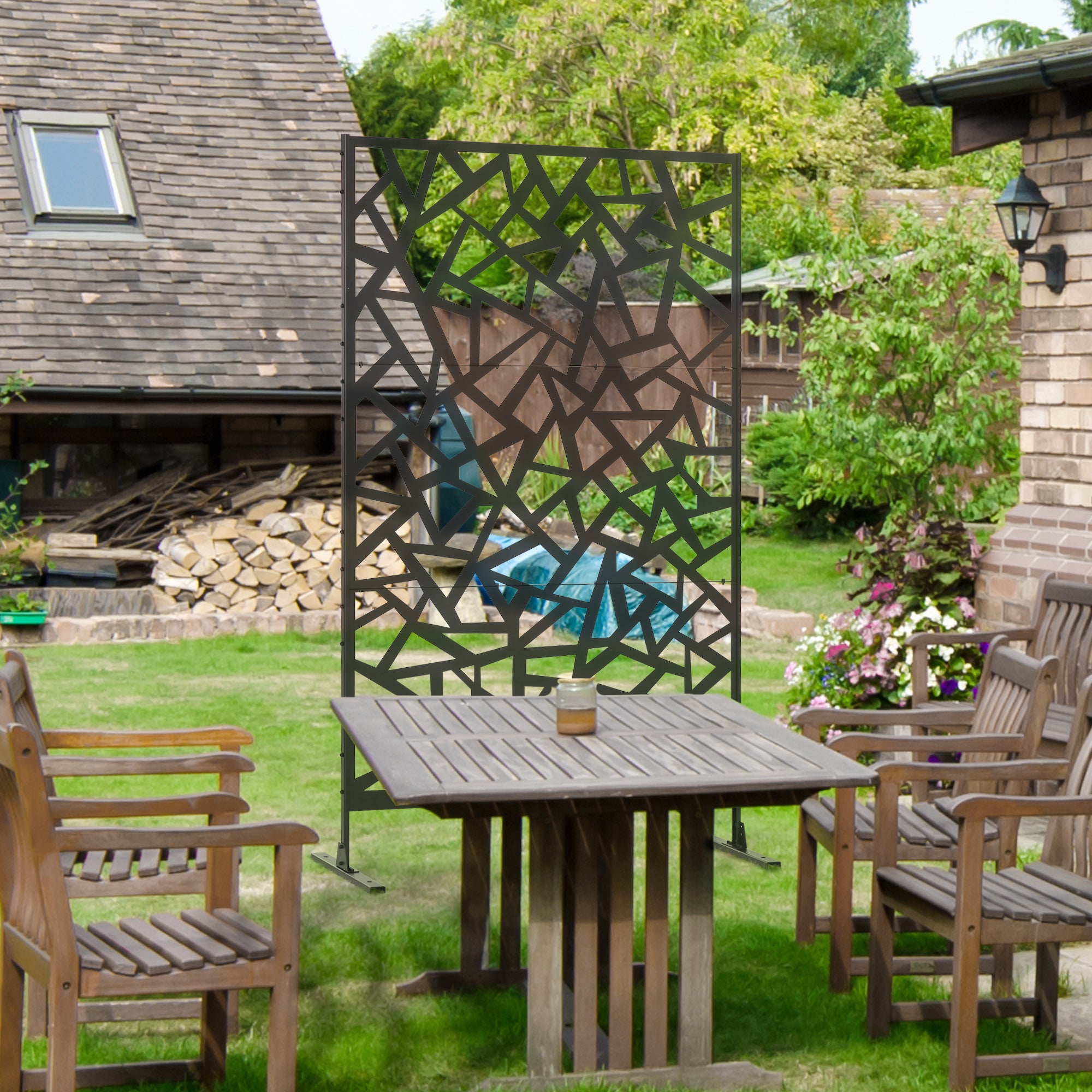 Outsunny Freestanding Garden Partition Screen Metal Decorative Outdoor Divider with Expansion Screws for Garden Patio Deck - North Peak Garden Furniture