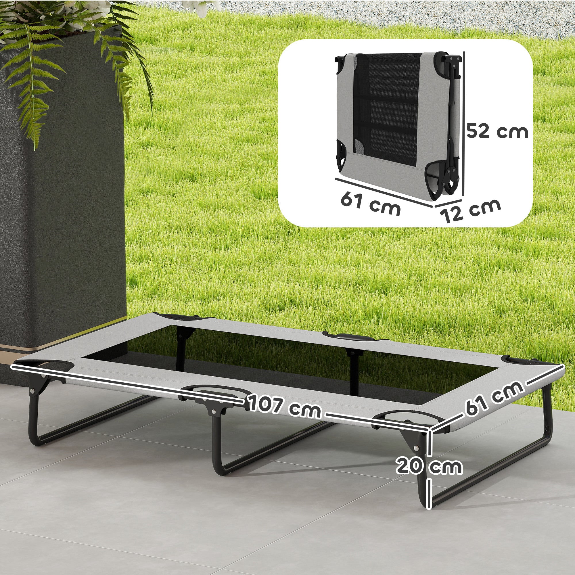 PawHut Portable Raised Dog Bed, Elevated Pet Cot with Breathable Mesh for Indoor Outdoor, for Large Dogs, Light Grey - North Peak Garden Furniture