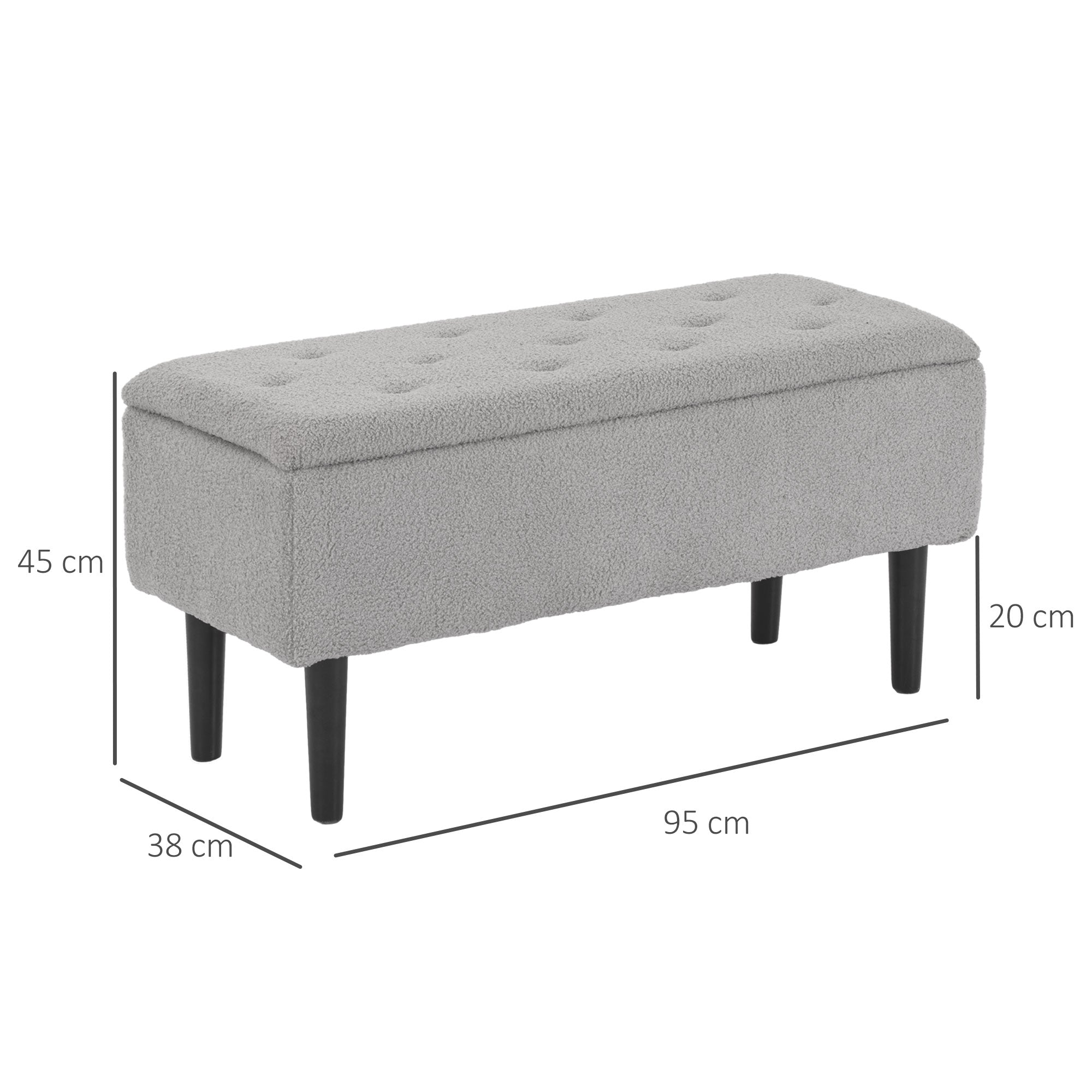 HOMCOM 47L Foldable Storage Ottoman, End of Bed Bench with Wooden Legs, Fabric Footstool for Living Room, Bedroom, 95 x 38 x 45cm, Grey