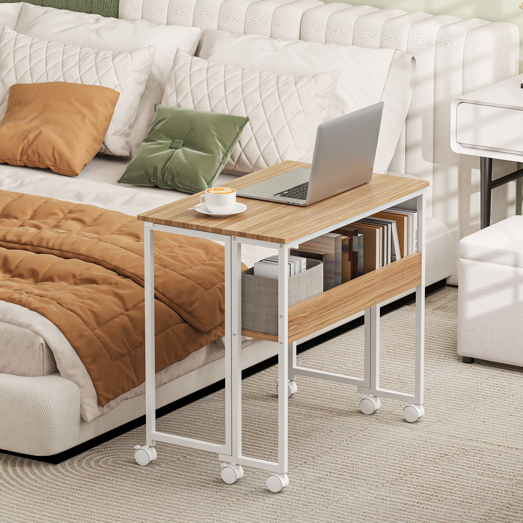 HOMCOM 80 cm Drop Leaf Writing Work Desk - Natural Wood Finish - North Peak Garden Furniture
