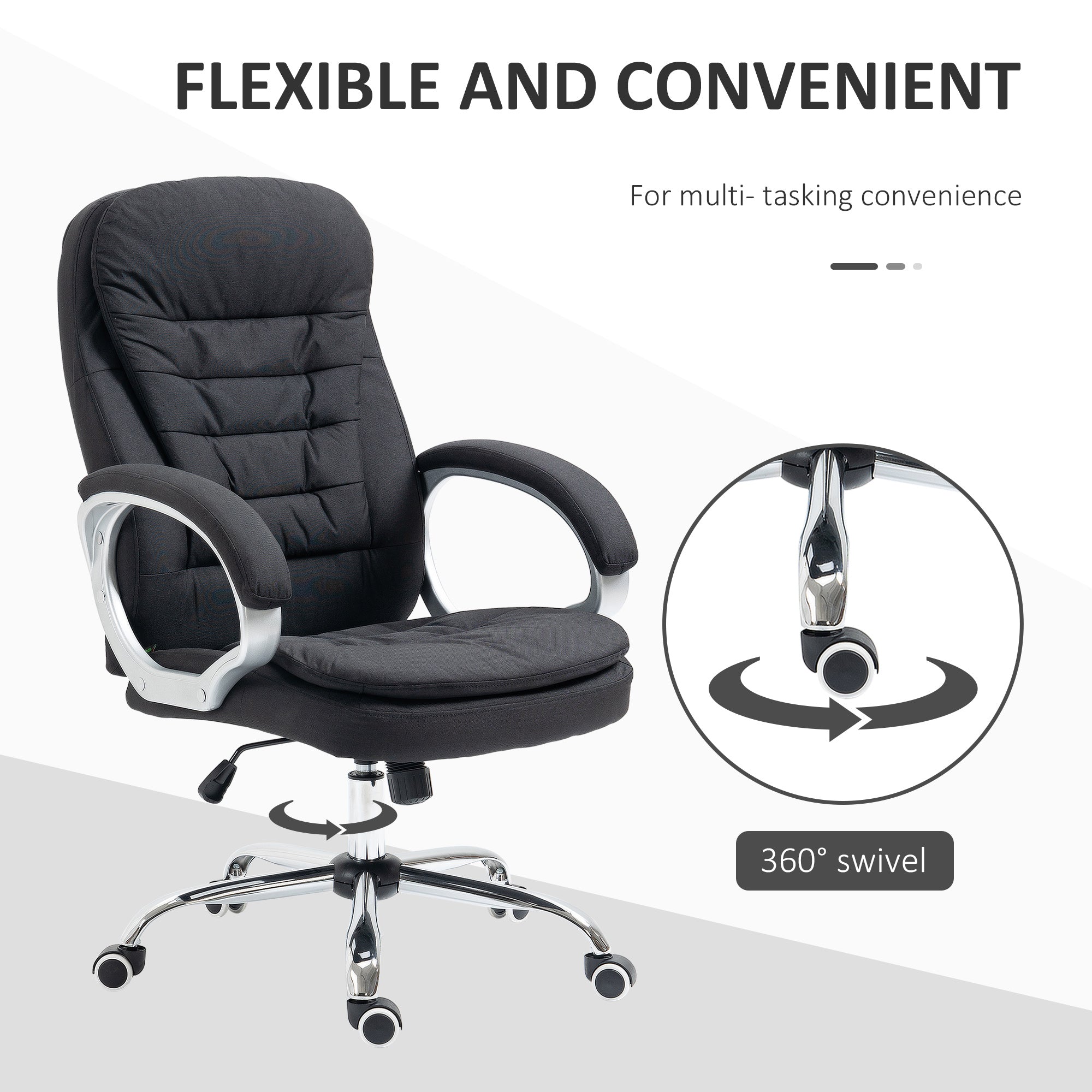 Vinsetto Executive Office Chair Task Chair for Home with Arm, Swivel Wheels, Linen Fabric, Black - North Peak Garden Furniture