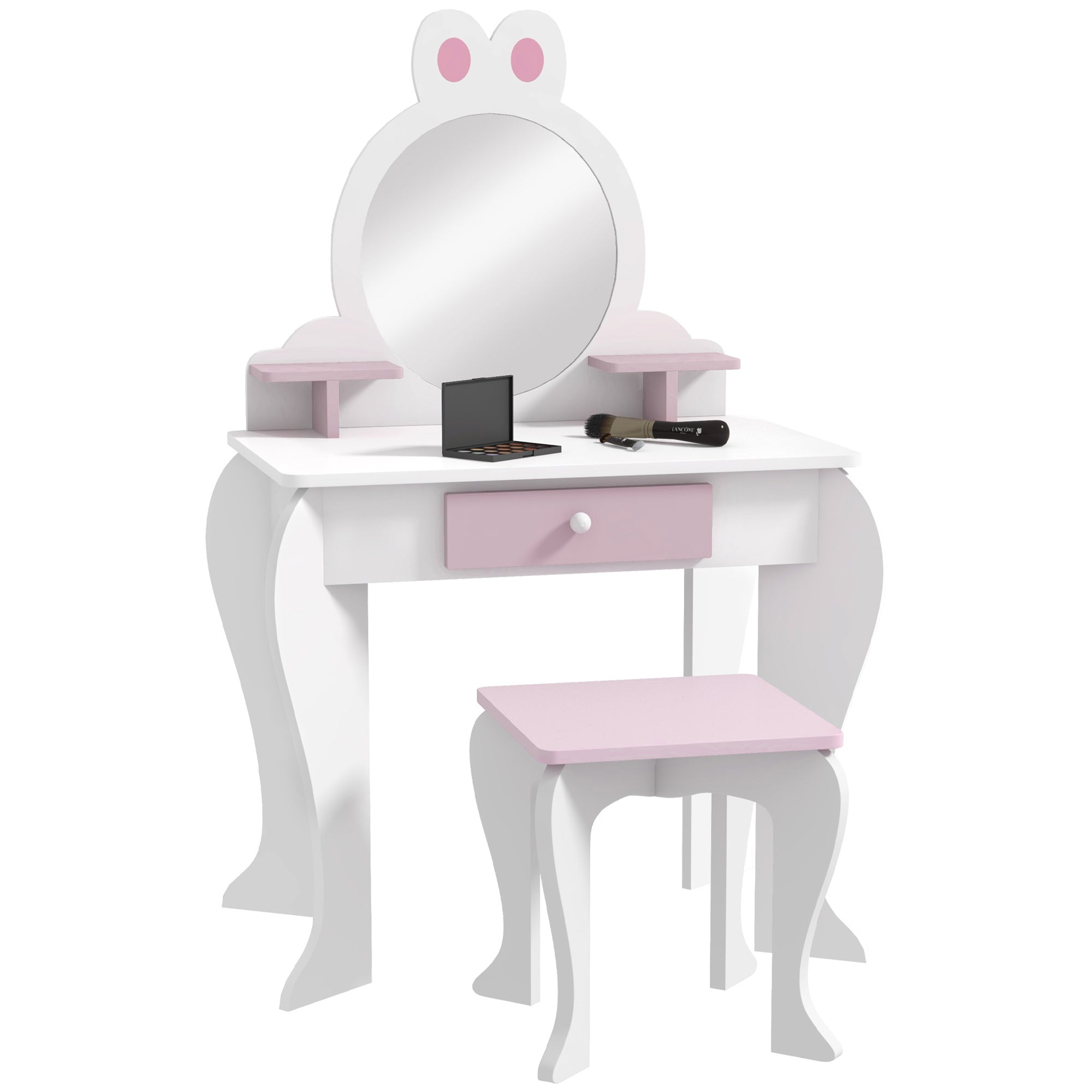 ZONEKIZ Bunny-Design Kids Dressing Table, with Mirror and Stool - White and Pink - North Peak Garden Furniture