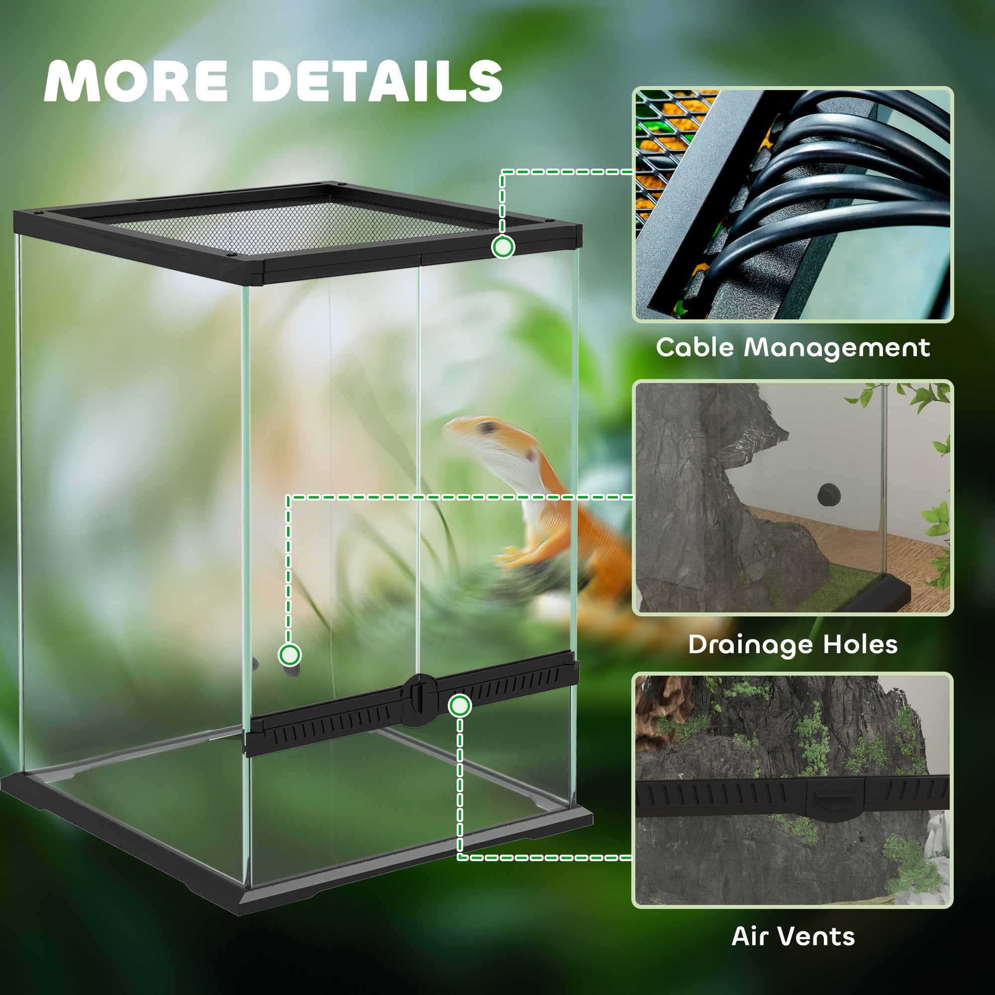 PawHut 40L Vivarium for Lizards, Frogs, Snakes, Turtles, Tortoises w/ Anti-Escape Design, Ventilation - North Peak Garden Furniture