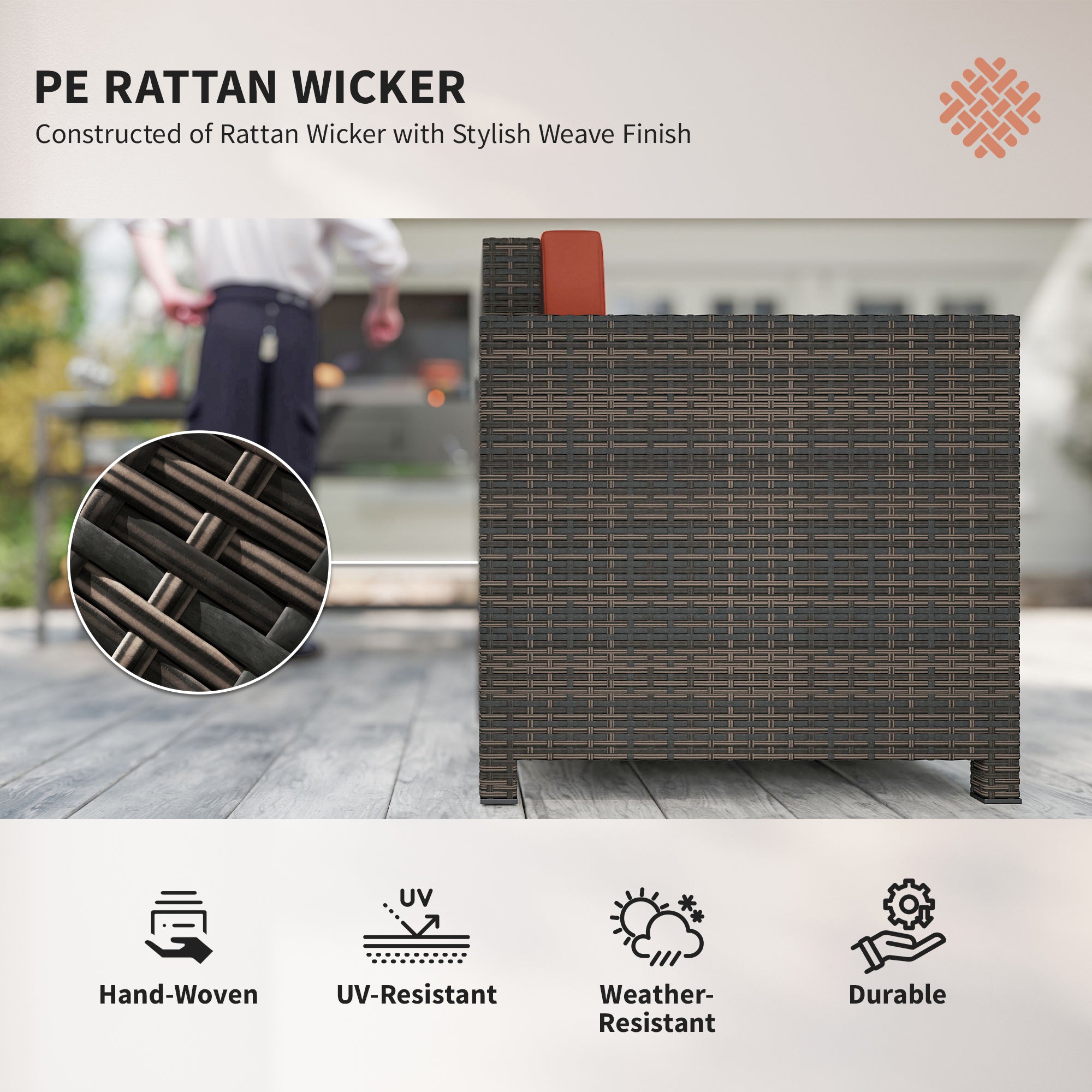 Outsunny PE Rattan Garden Armchair with Cushion - Mixed Brown/Orange