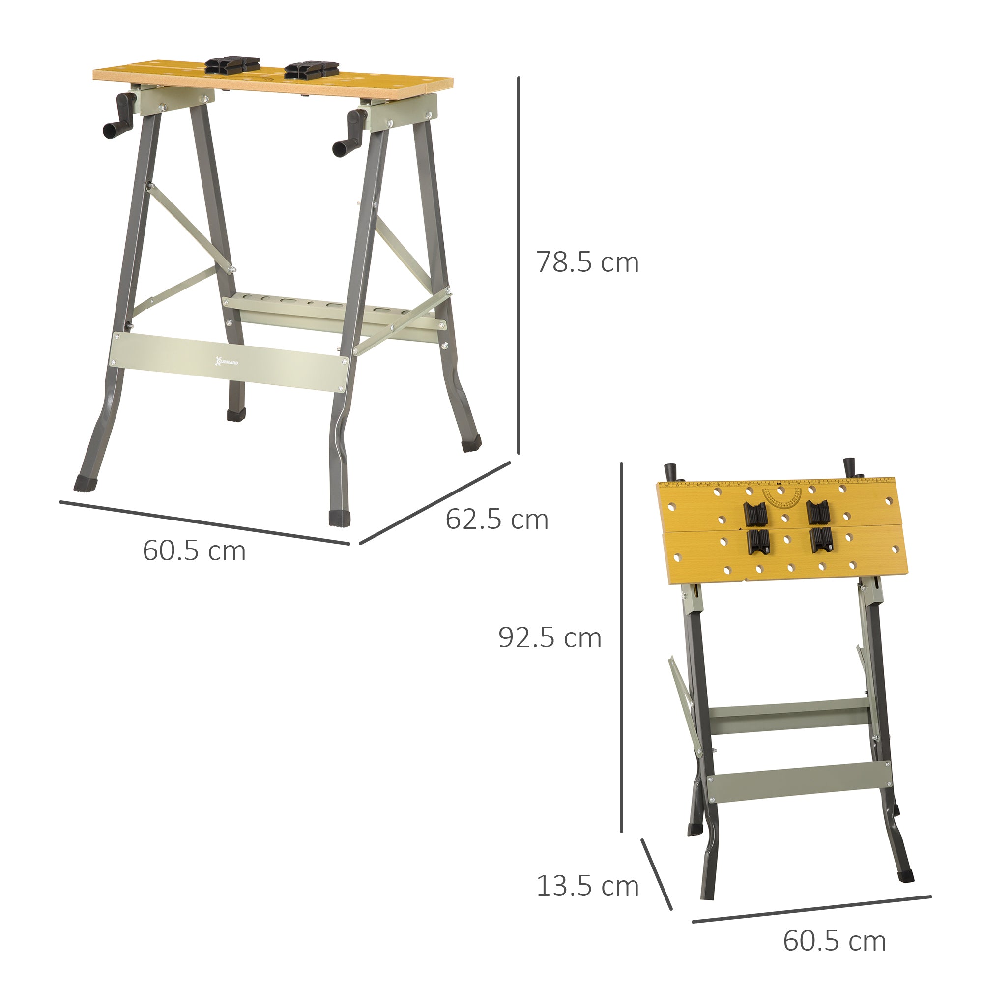 DURHAND 4-in-1 Work Bench, Saw Horse Folding Clamp Table w/ 4 Adjustable Clamping Pegs for DIY Home Garage, Grey - North Peak Garden Furniture
