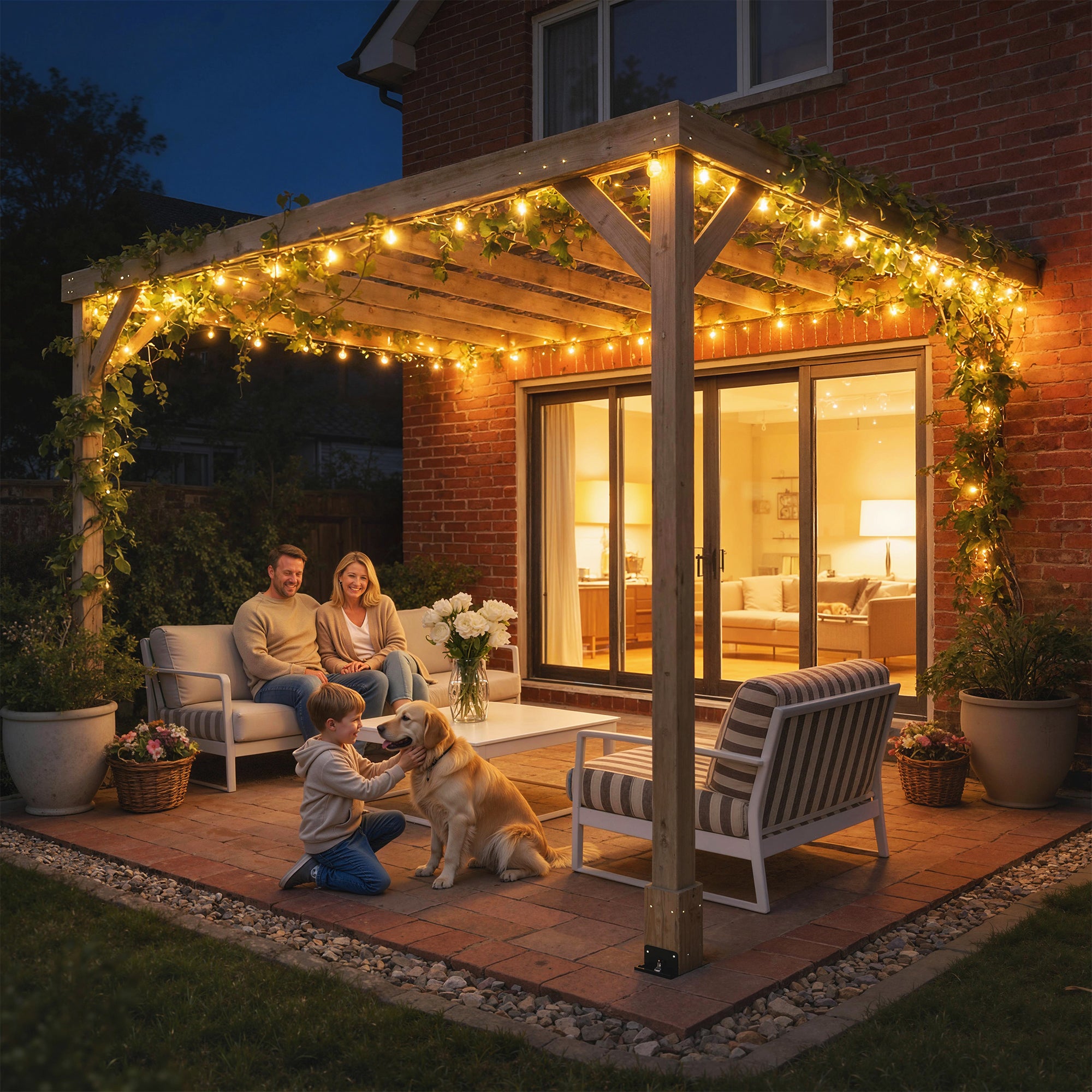 Outsunny Lean-To Wooden Pergola Kit, Decorative Garden Gazebo with Stable Structure and Concrete Anchors, 3 x 3 m, Light Brown