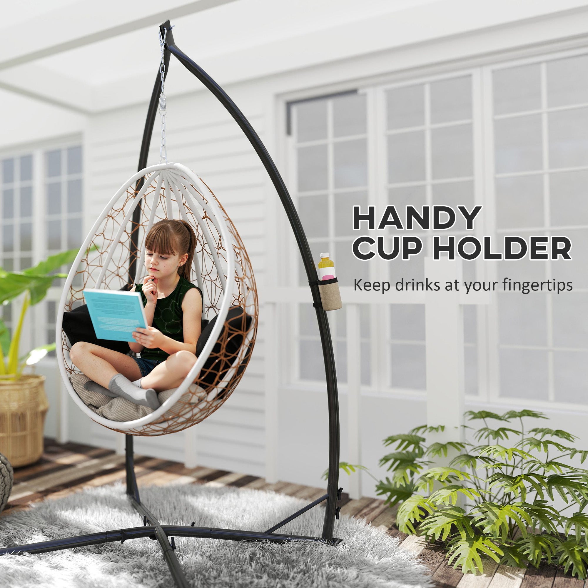 Outsunny Hammock Chair Stand Only, Hanging Chair Stand with X-Shape Base, Heavy Duty Steel Single Hammock Egg Swing Frame for Indoor Outdoor, 150 KG Load Capacity Black - North Peak Garden Furniture