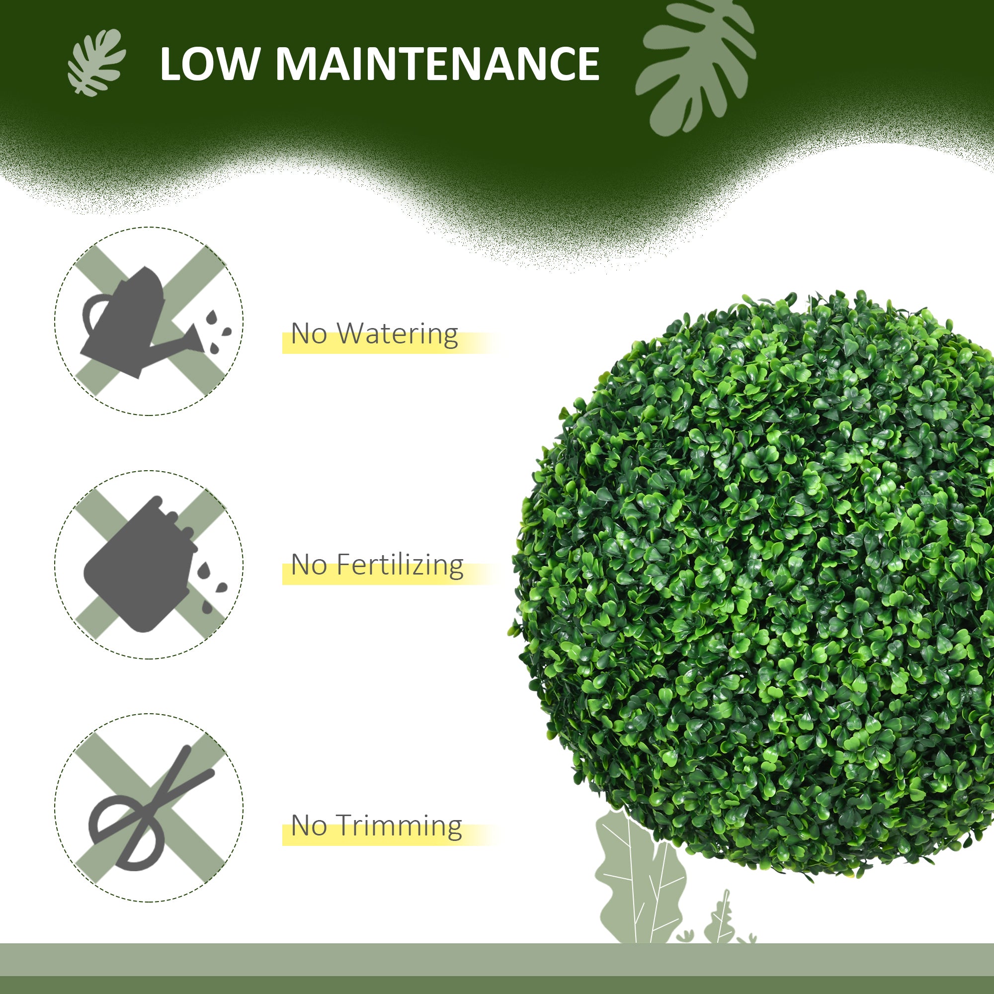 HOMCOM Set of Two Artificial Boxwood Balls Plants - Green - North Peak Garden Furniture