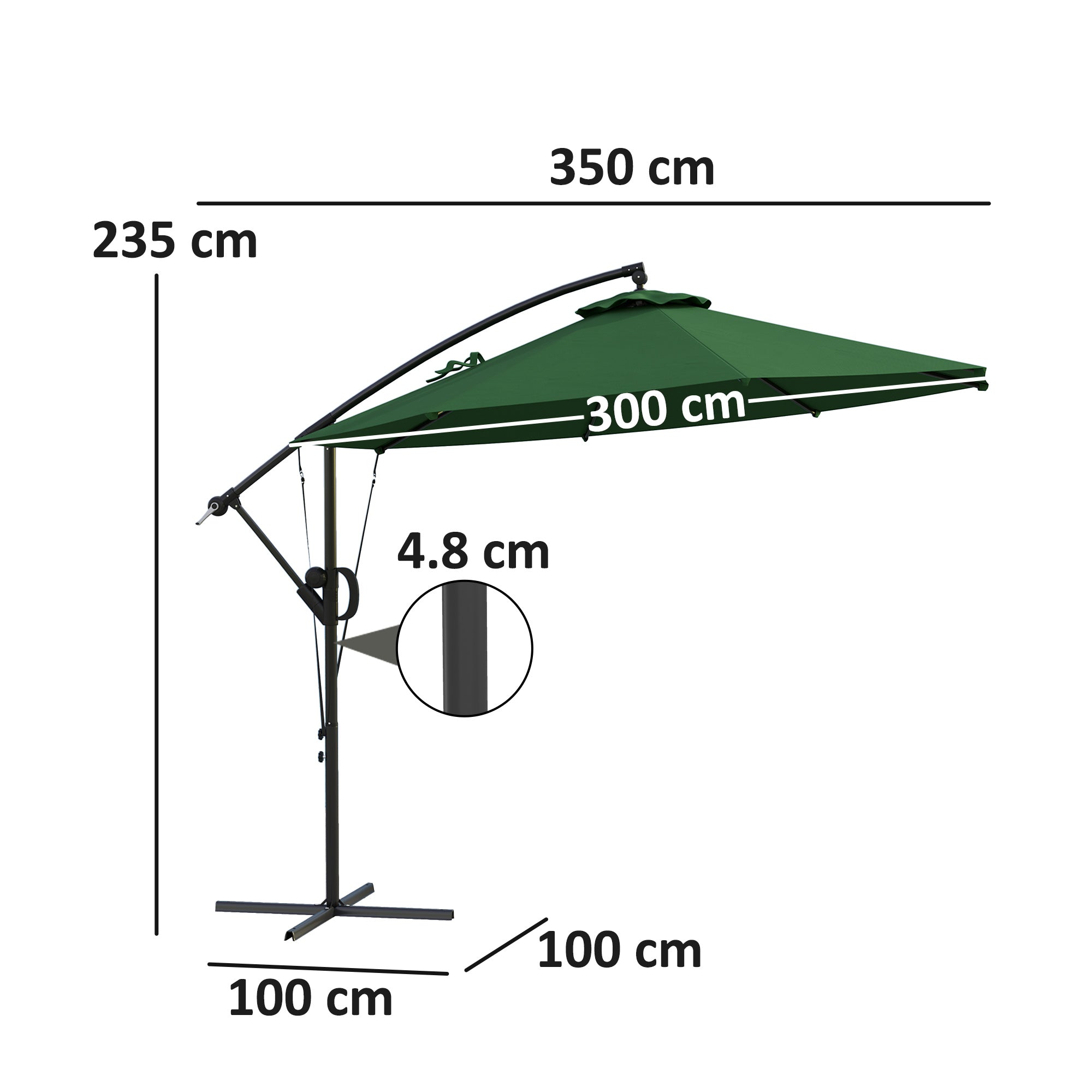 Outsunny 3(m) Garden Cantilever Parasol with Cover and Wind Protection Strap, Round Overhanging Umbrella with Crank Handle and Tilt, Banana Patio Umbrella for Outdoor Sun Shade, UPF50+, Green - North Peak Garden Furniture