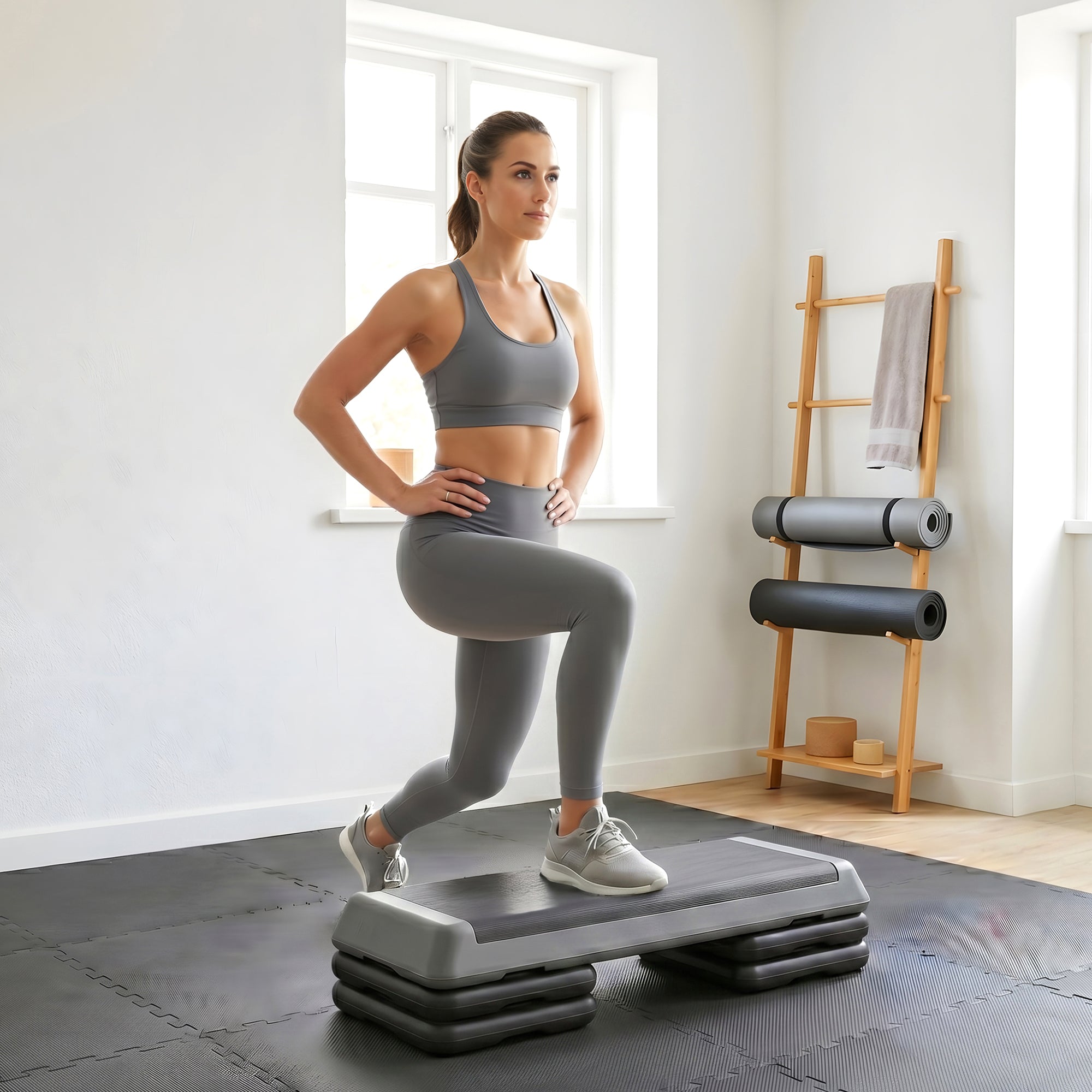 SPORTNOW Fitness Stepper, 3-Height Adjustable Aerobic Step, Non-Slip Exercise Step Board for Home Gym Office Workout, 10.5cm, 15.5cm, 20.5cm, Grey