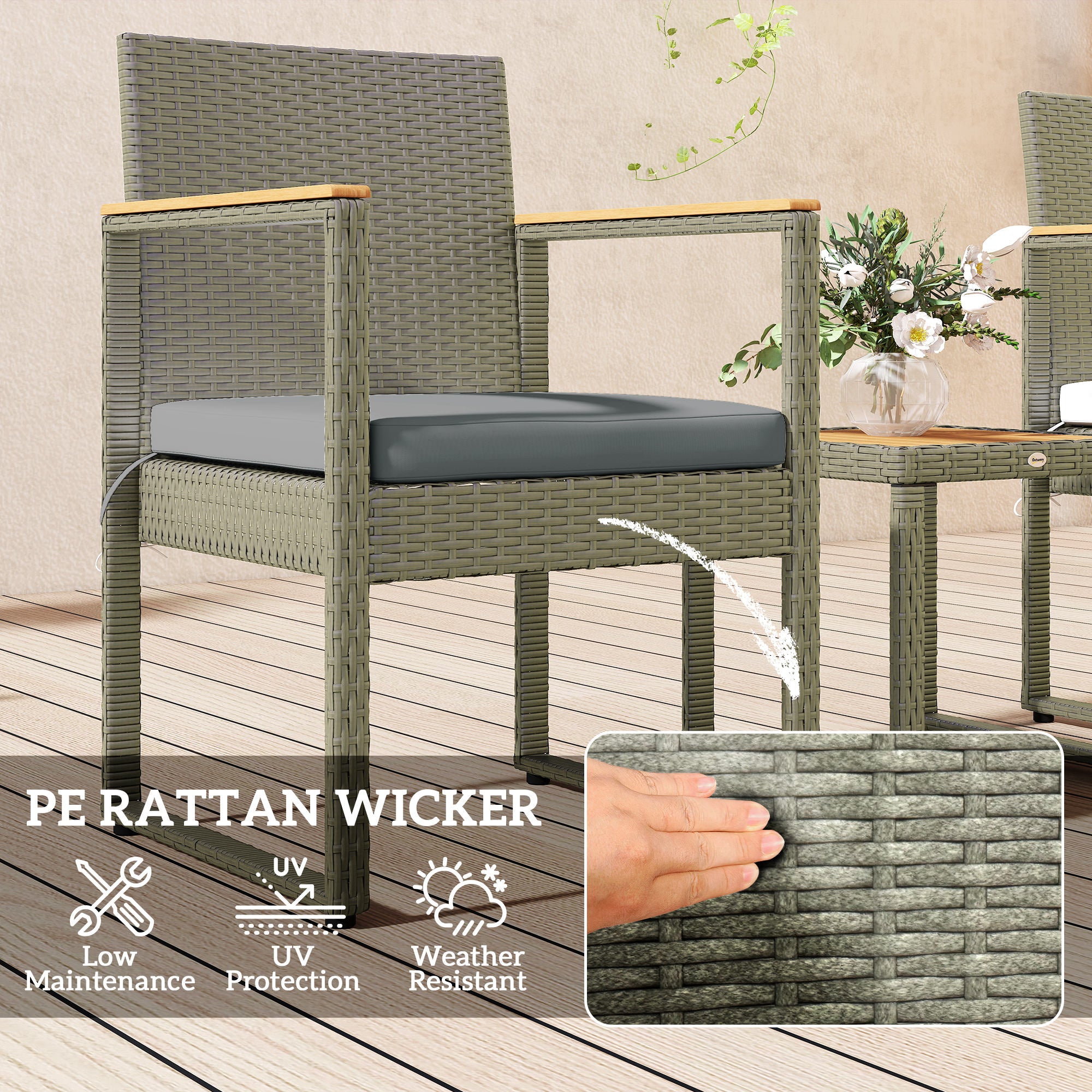 Outsunny Three-Piece Rattan Chair Set - Grey - North Peak Garden Furniture