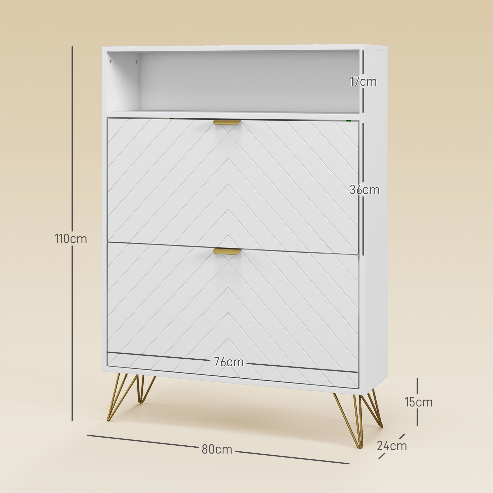 HOMCOM 12 Shoe Storage Cabinet, with Chevron Indents and Gold Tone Accents - White - North Peak Garden Furniture